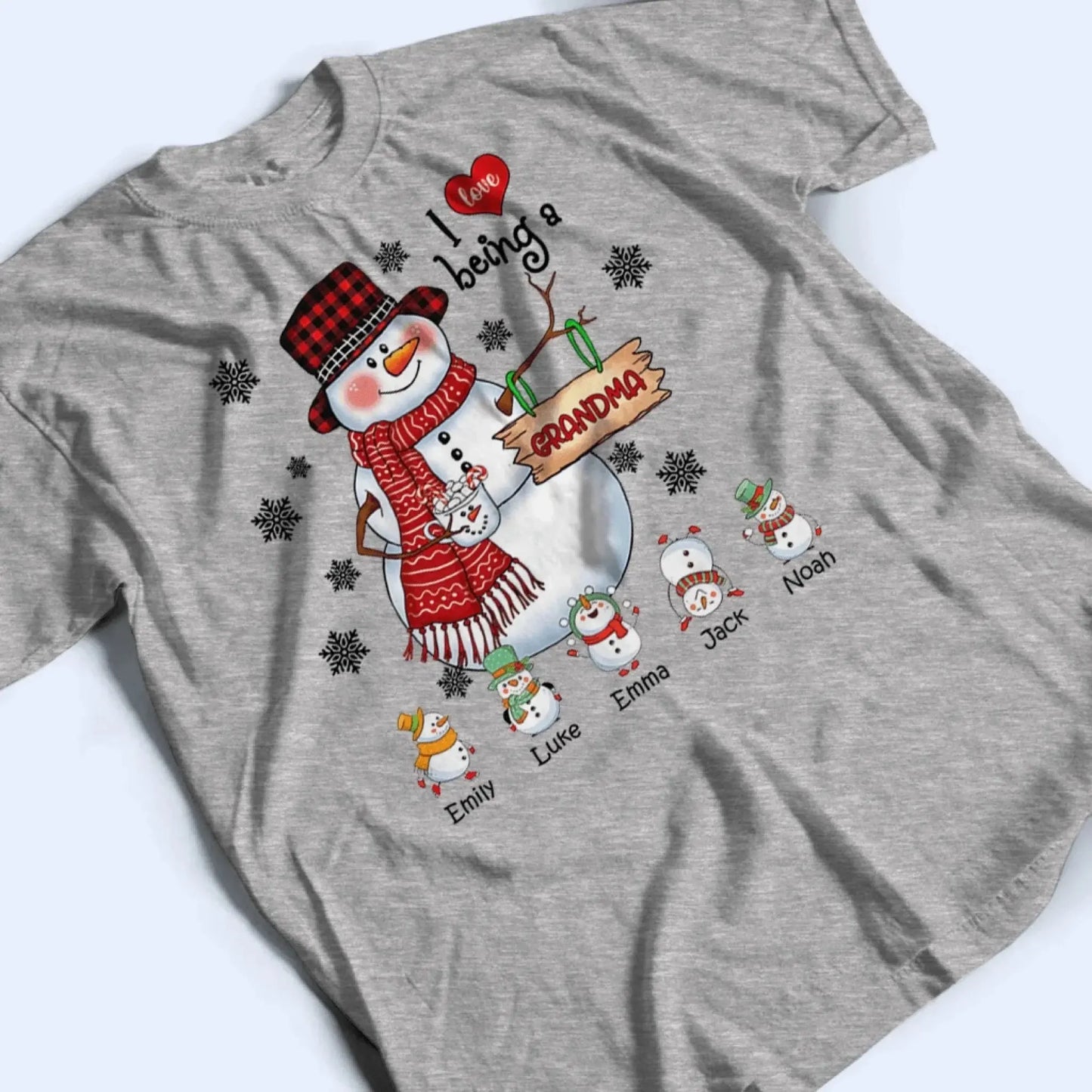 Snowman Christmas Grandma - Personalized Custom T Shirt - Christmas, Birthday, Loving, Funny Gift for Grandma, Grandpa Ezcustomize