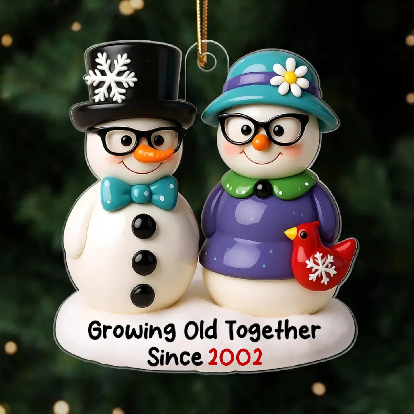 Snowman Couple Growing Old Together – Personalized 3D Effect Acrylic Ornament – Heartwarming Christmas Gift for Couples in Love Ezcustomize