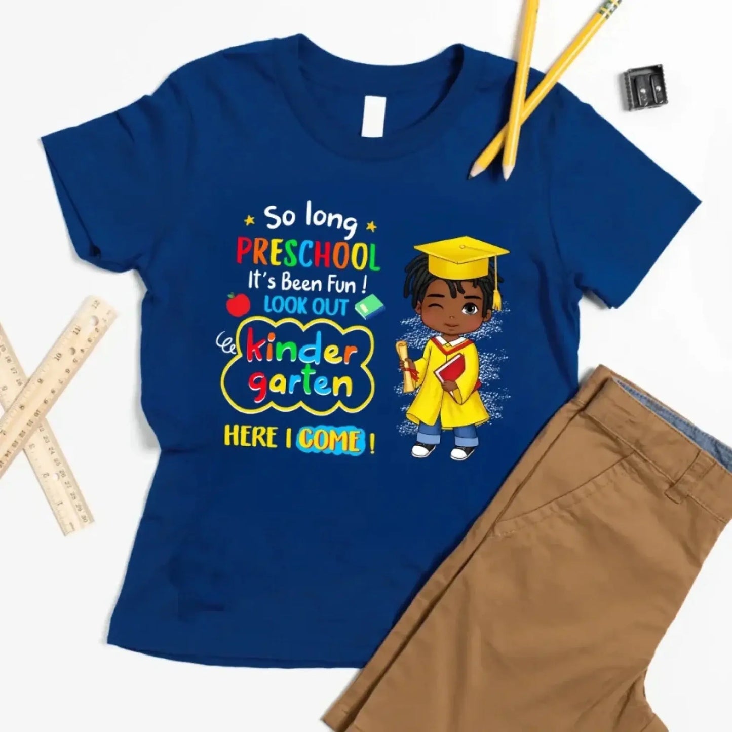So Long Kindergarten, Look Out 1st Grade Here I Come T-Shirt | Personalized Youth Shirt | Custom Graduation Gift for Kids Ezcustomize