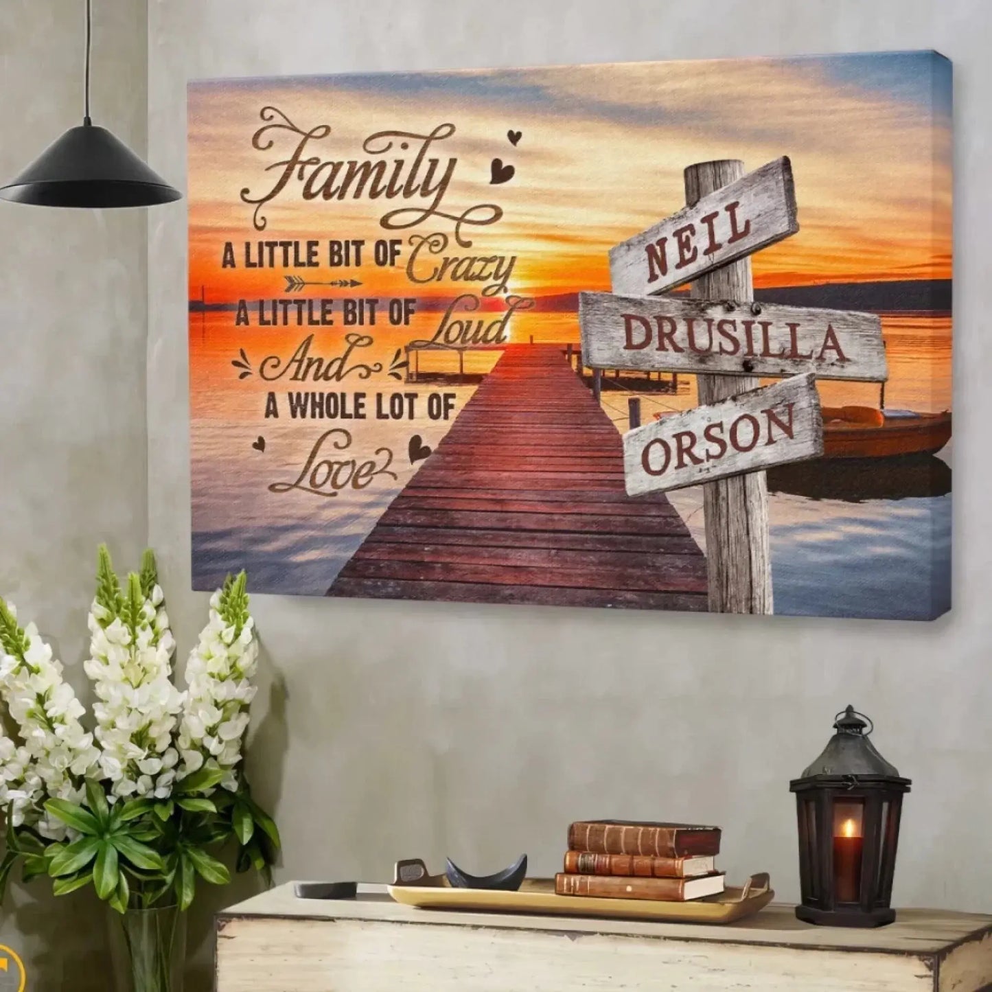 Street Sign Family Name Art – Personalized Canvas Print – Crazy, Loud, Love Wall Décor for Home & Family Gift Ezcustomize