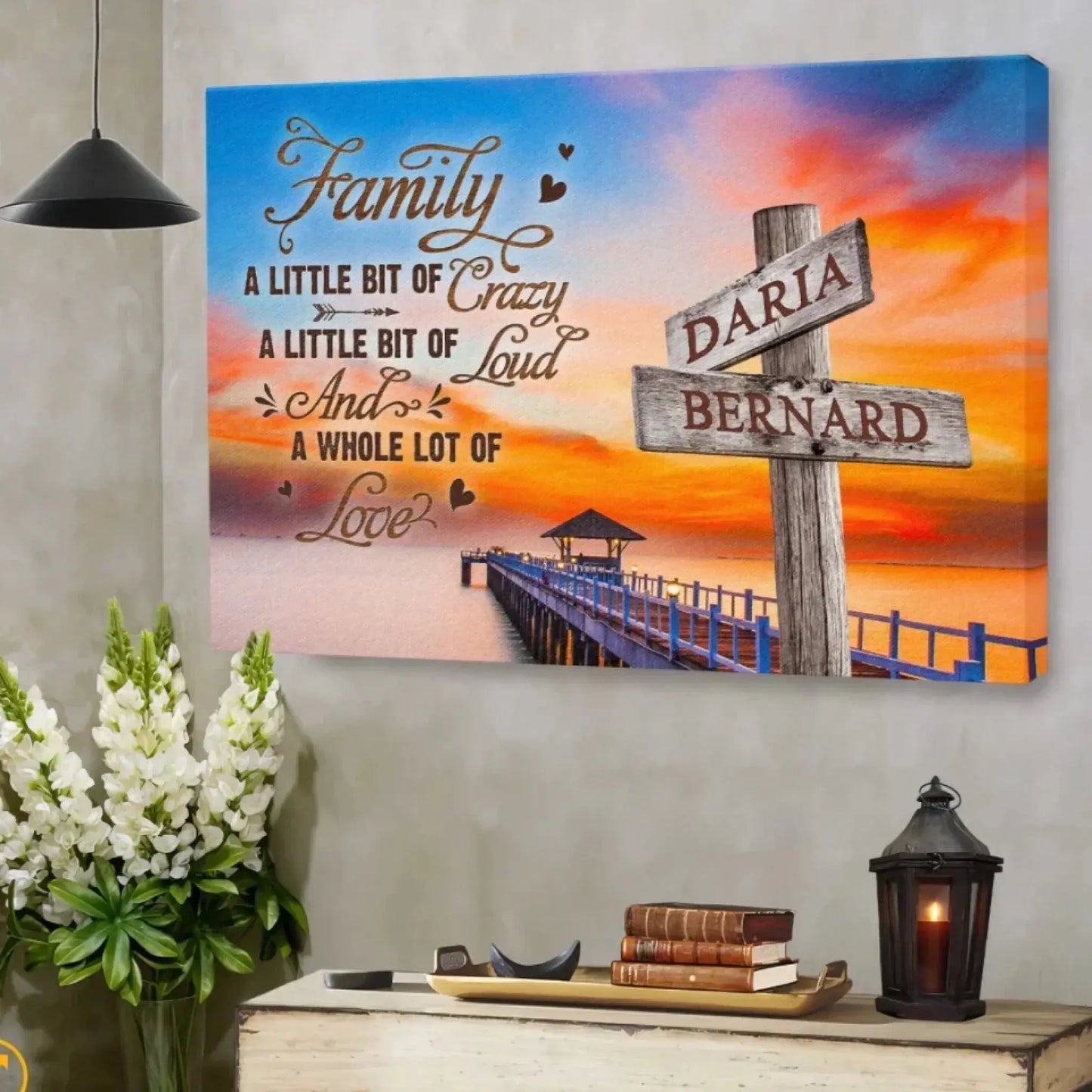 Street Sign Family Name Art – Personalized Canvas Print – Crazy, Loud, Love Wall Décor for Home & Family Gift Ezcustomize