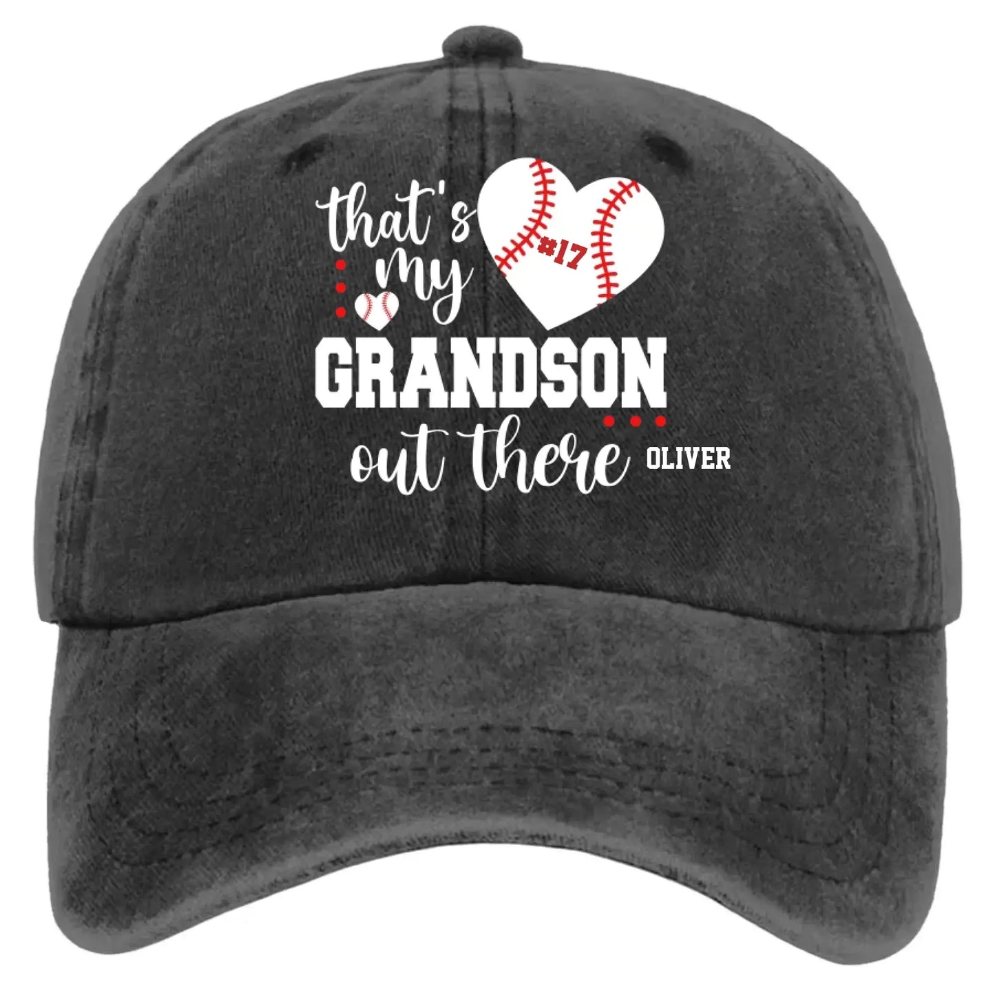 That’s My Grandson Out There Cap – Personalized Sports Hat with Name & Number – Custom Washed Denim Cap Gift for Grandpa, Dad, or Grandma Ezcustomize