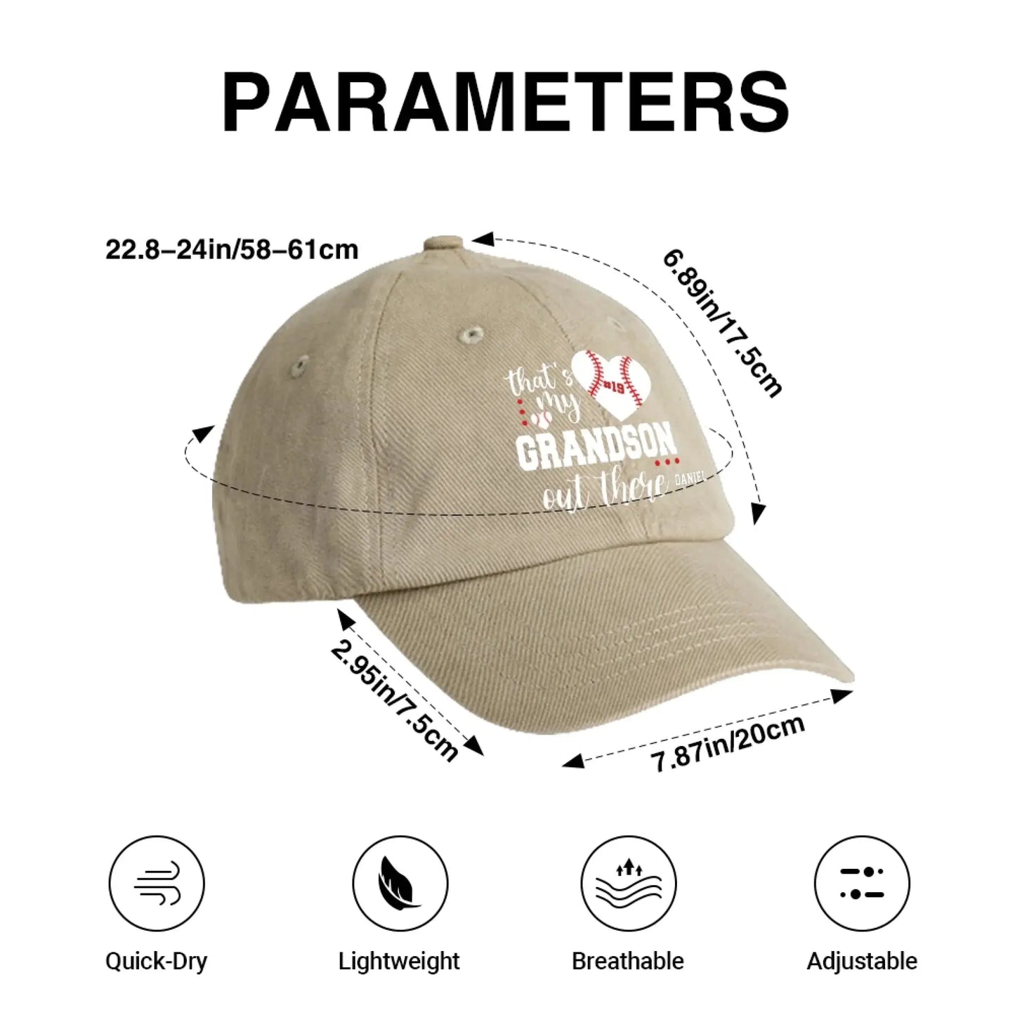 That’s My Grandson Out There Cap – Personalized Sports Hat with Name & Number – Custom Washed Denim Cap Gift for Grandpa, Dad, or Grandma Ezcustomize