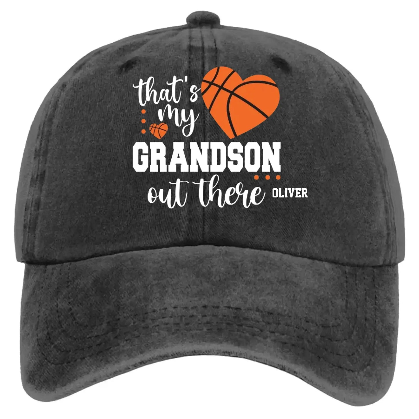 That’s My Grandson Out There Cap – Personalized Sports Hat with Name & Number – Custom Washed Denim Cap Gift for Grandpa, Dad, or Grandma Ezcustomize