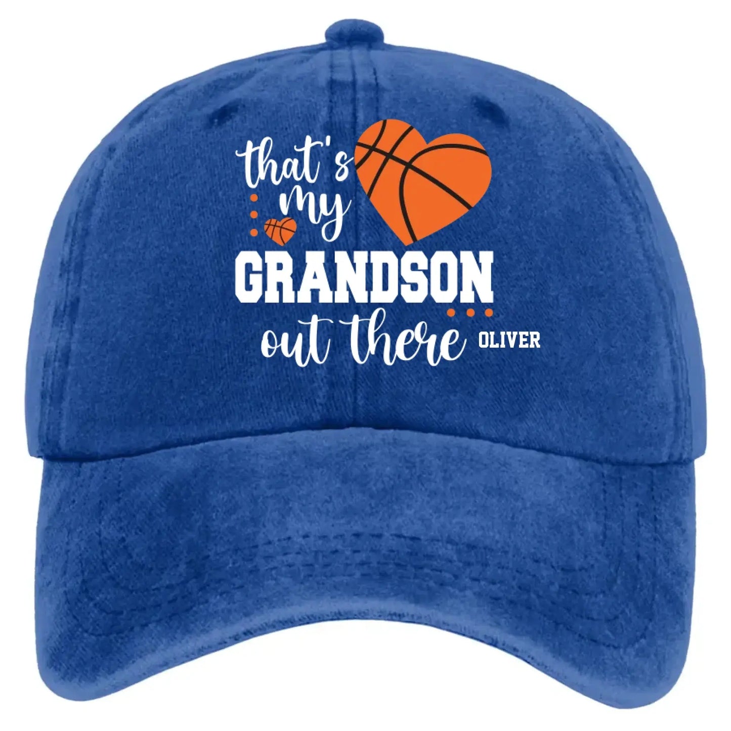 That’s My Grandson Out There Cap – Personalized Sports Hat with Name & Number – Custom Washed Denim Cap Gift for Grandpa, Dad, or Grandma Ezcustomize