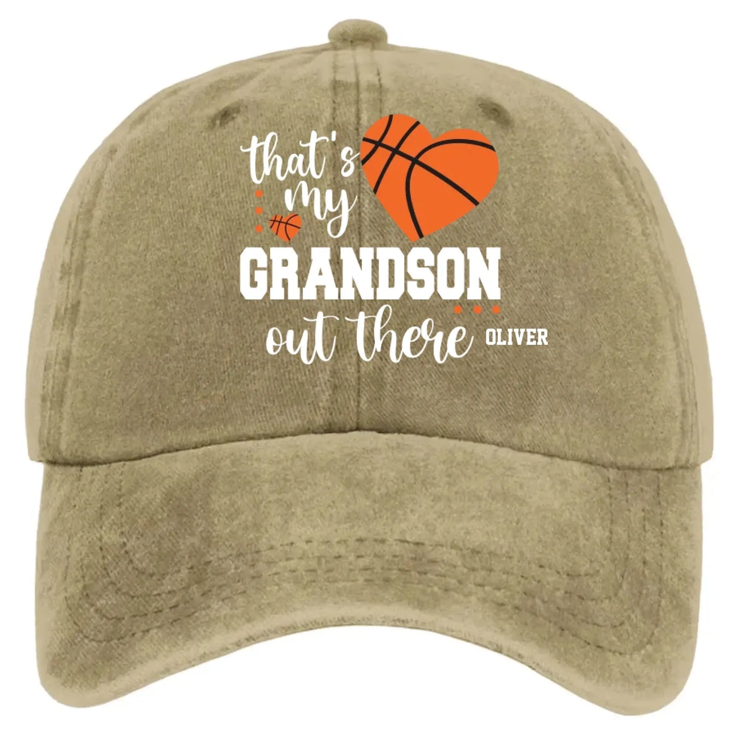 That’s My Grandson Out There Cap – Personalized Sports Hat with Name & Number – Custom Washed Denim Cap Gift for Grandpa, Dad, or Grandma Ezcustomize