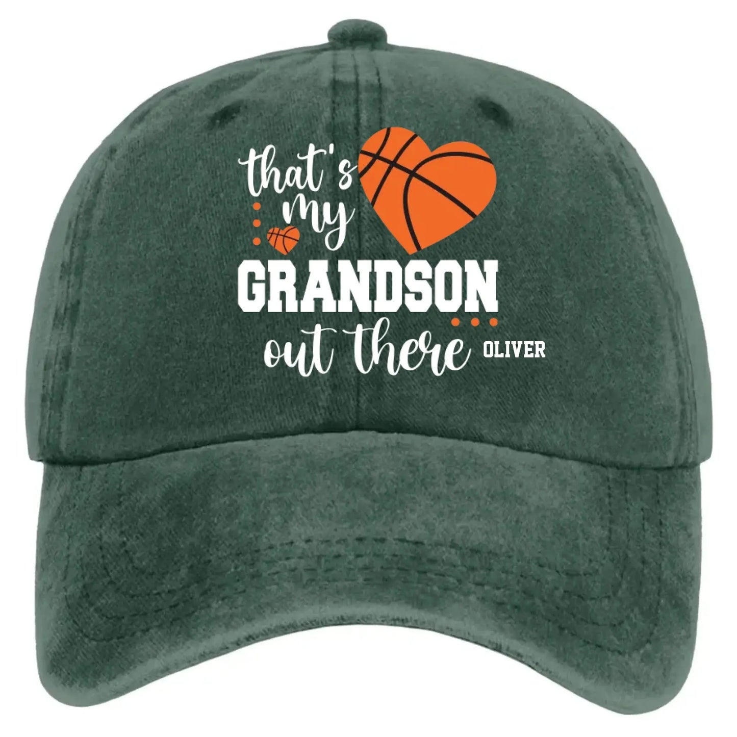 That’s My Grandson Out There Cap – Personalized Sports Hat with Name & Number – Custom Washed Denim Cap Gift for Grandpa, Dad, or Grandma Ezcustomize