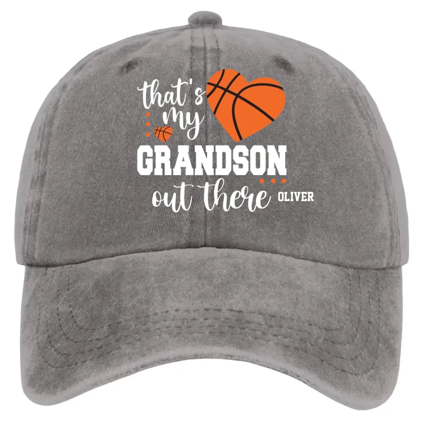That’s My Grandson Out There Cap – Personalized Sports Hat with Name & Number – Custom Washed Denim Cap Gift for Grandpa, Dad, or Grandma Ezcustomize