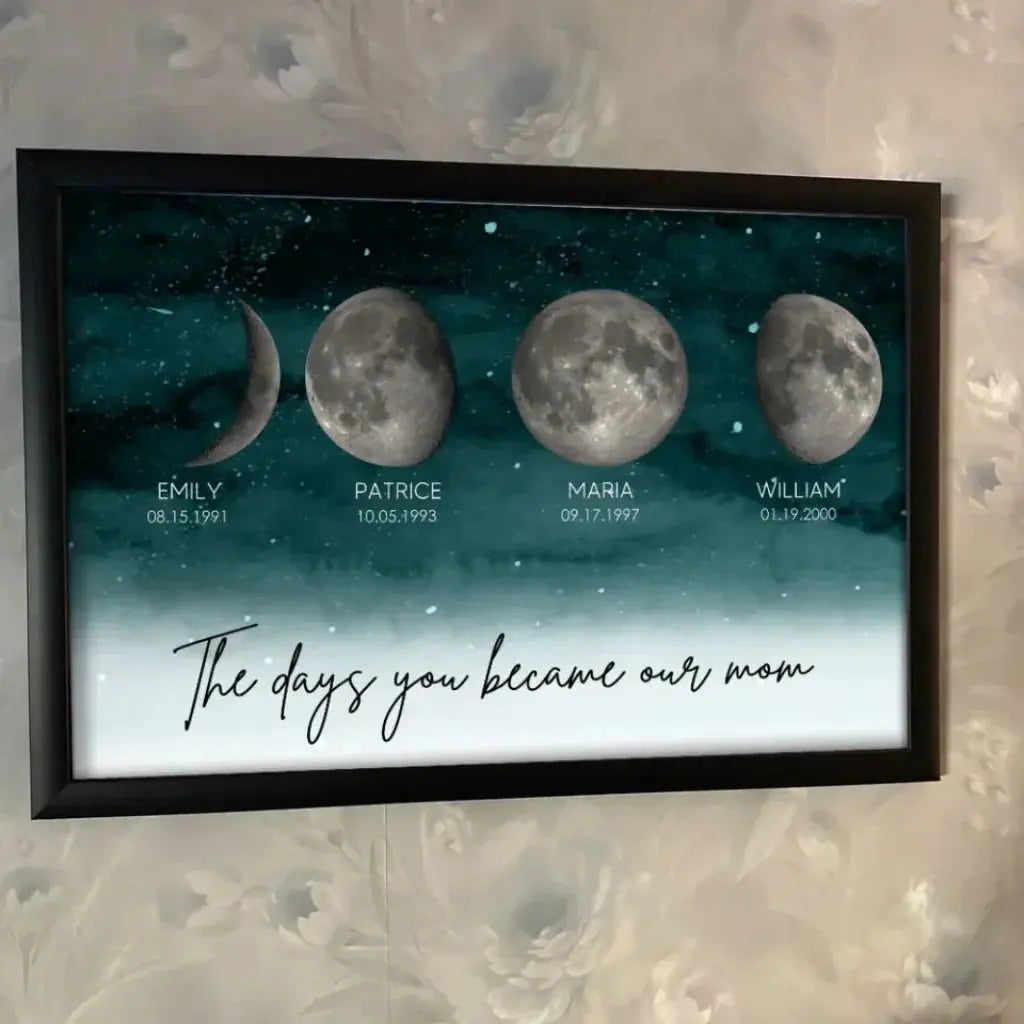 The Day You Became Mom with Birth Moon Phase – Personalized Starry Night Poster/Canvas – Heartfelt Gift for Mother’s Day & Mom’s Birthday Ezcustomize