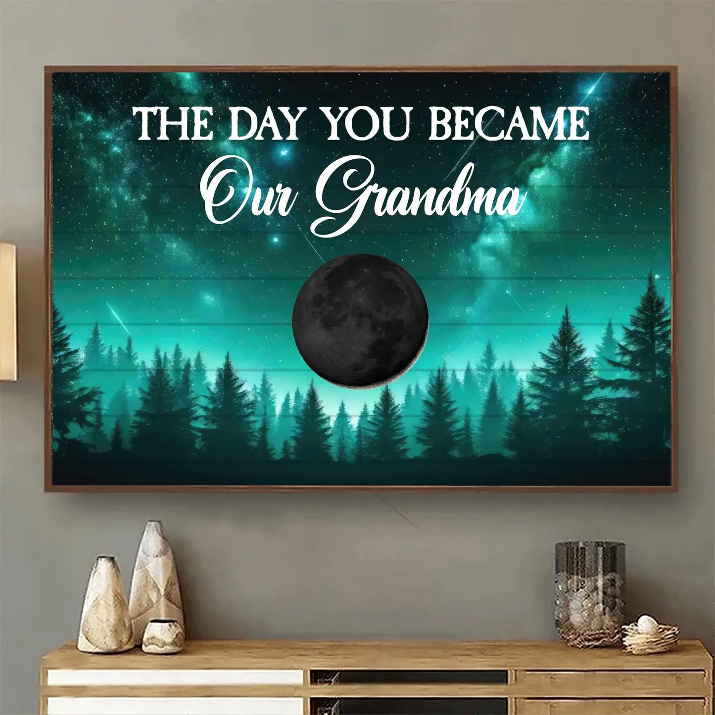The Day You Became a Mom Starry Night Moon Phase Art – Personalized Poster/Canvas – Custom Mother’s Day Gift for Mom or Grandma Ezcustomize
