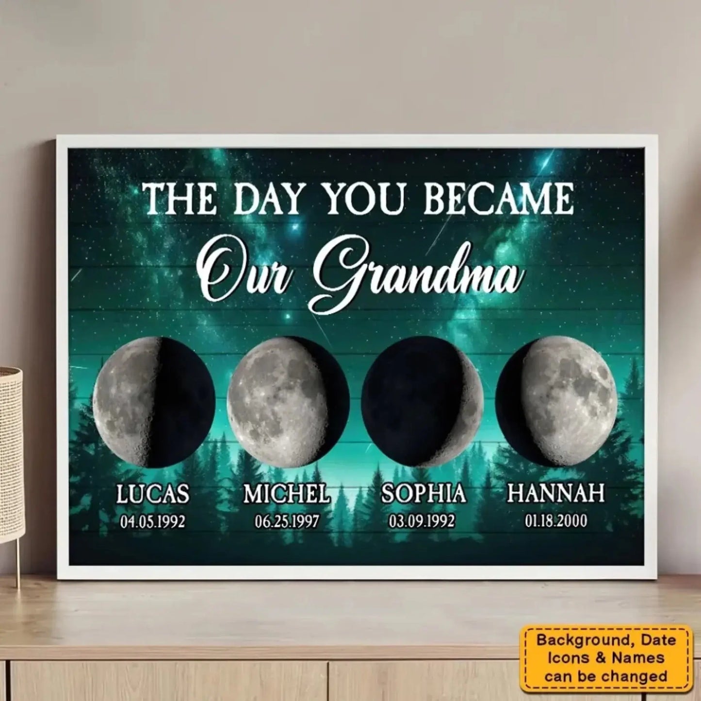 The Day You Became a Mom Starry Night Moon Phase Art – Personalized Poster/Canvas – Custom Mother’s Day Gift for Mom or Grandma Ezcustomize