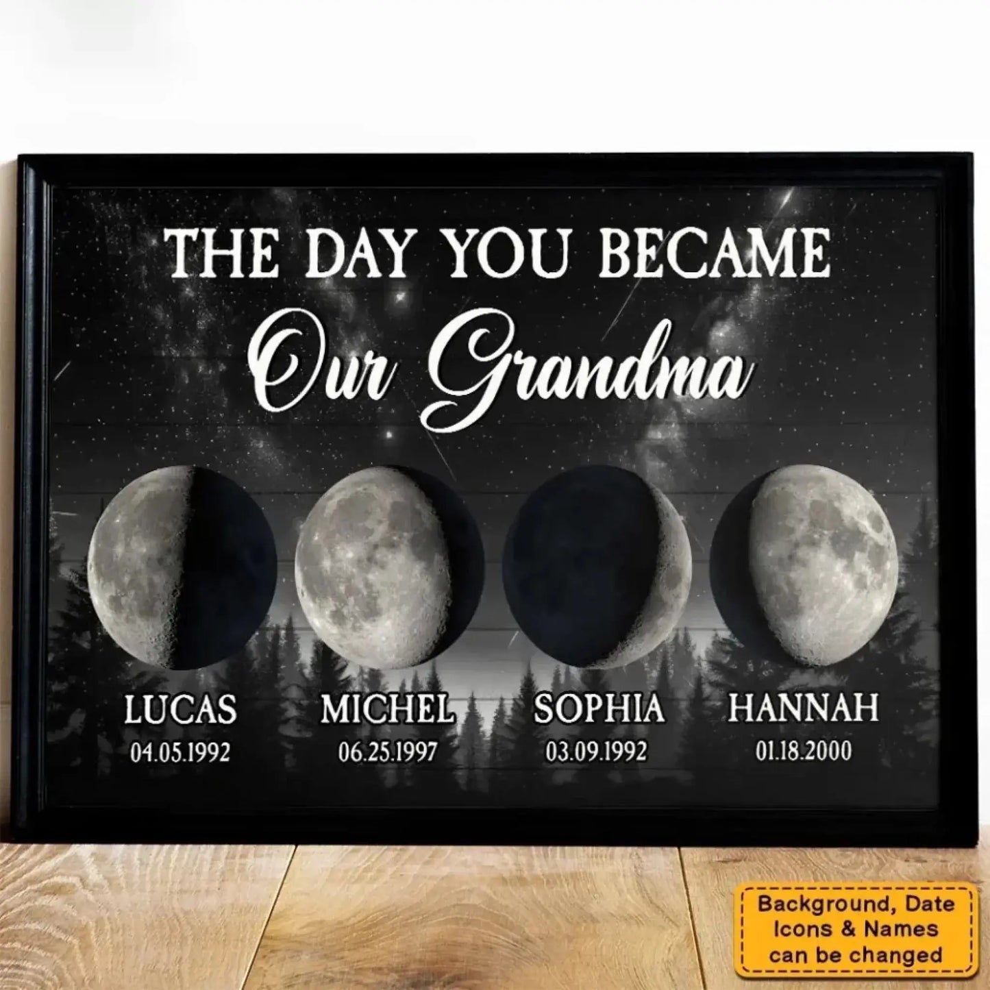 The Day You Became a Mom Starry Night Moon Phase Art – Personalized Poster/Canvas – Custom Mother’s Day Gift for Mom or Grandma Ezcustomize