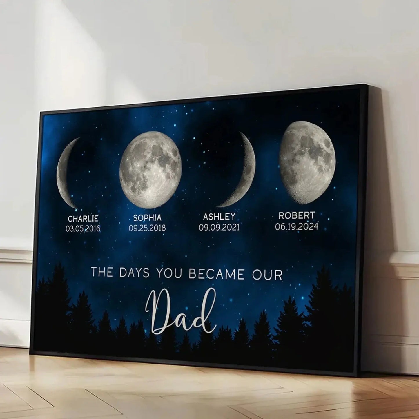 The Days You Became Our Dad – Custom Moon Phase Poster, Personalized Father's Day Gift with Kids’ Birth Dates Ezcustomize