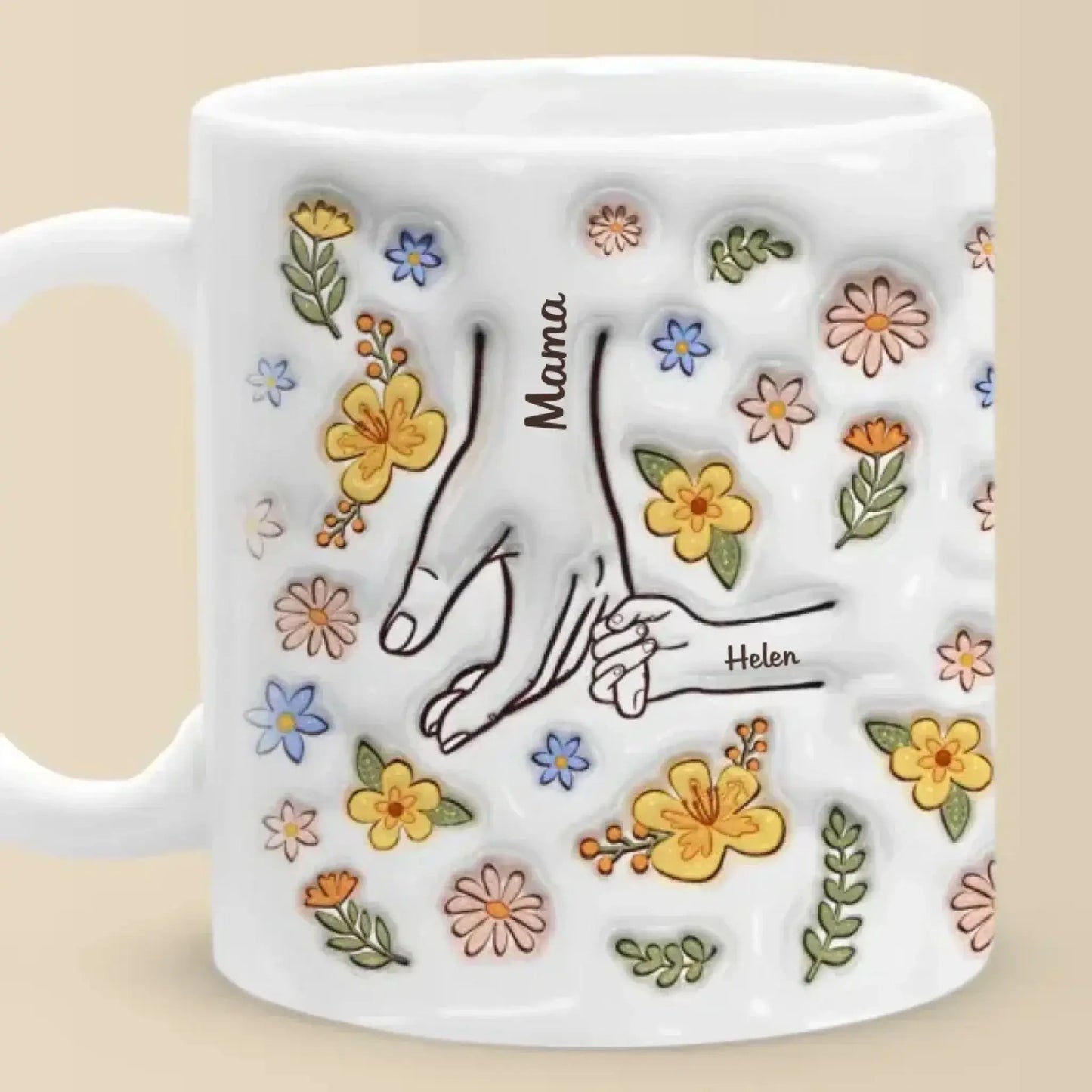 The Heart of the Family Personalized 3D Mug – Custom Hand & Name Gift for Mom, Grandma, or Nana Ezcustomize