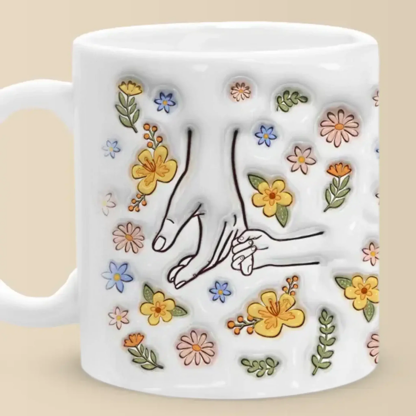 The Heart of the Family Personalized 3D Mug – Custom Hand & Name Gift for Mom, Grandma, or Nana Ezcustomize