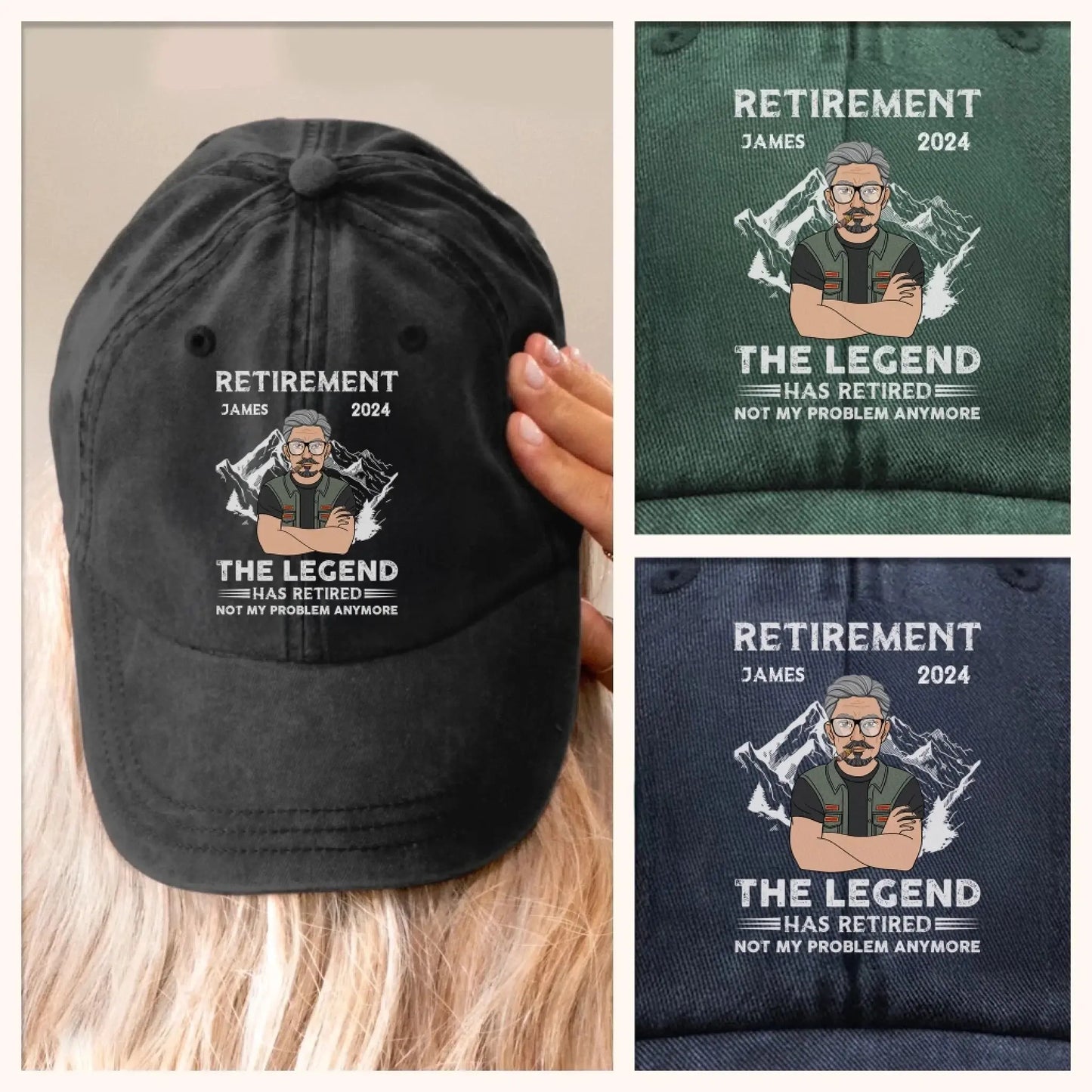 The Legend Has Retired – Personalized Washed Denim Cap – Funny Retirement Gift for Men, Grandpa, Papa Ezcustomize
