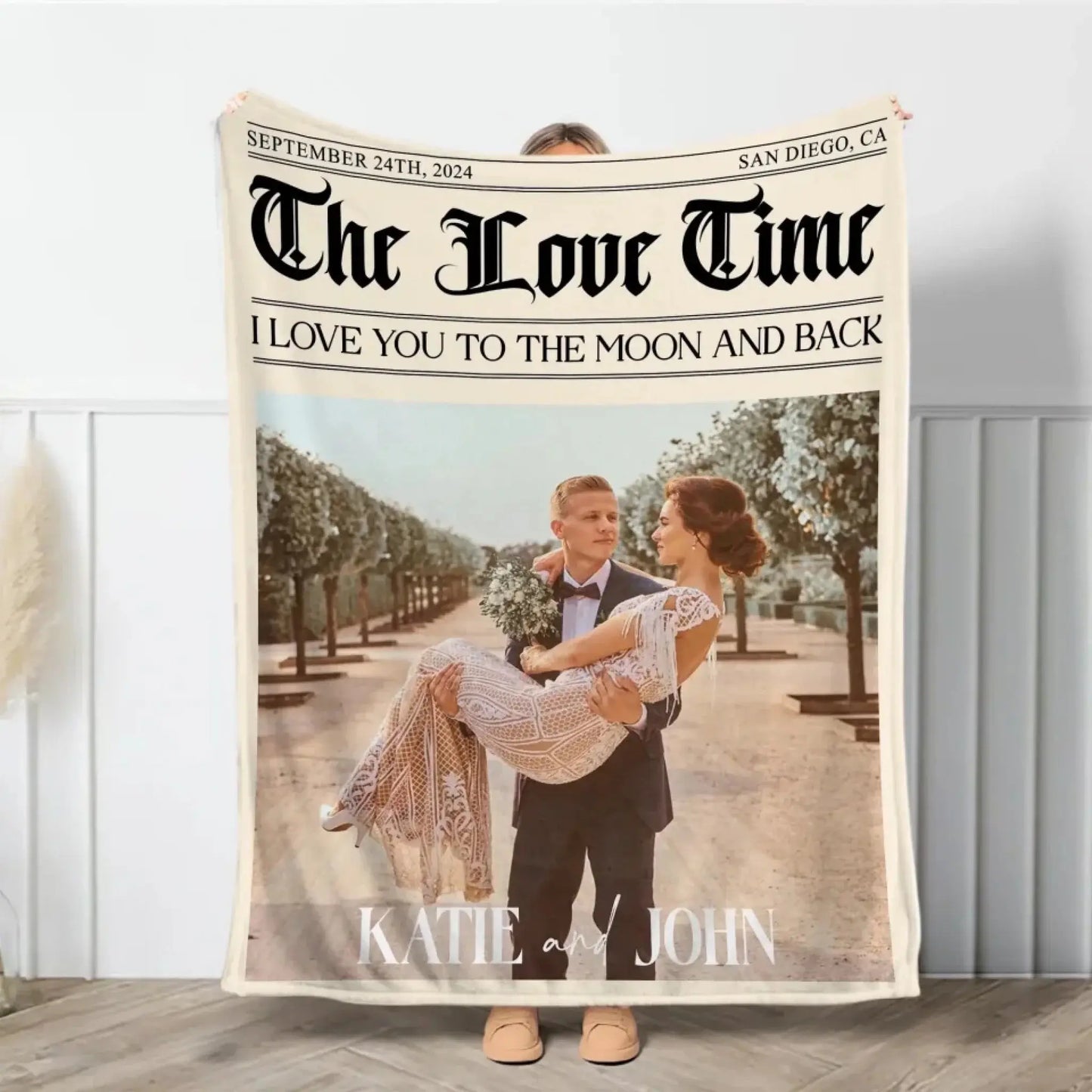 The Love Times Personalized Newspaper Blanket – Custom Couple Photo Blanket, Anniversary Gift, Unique Newspaper - Style Throw for Couples Ezcustomize