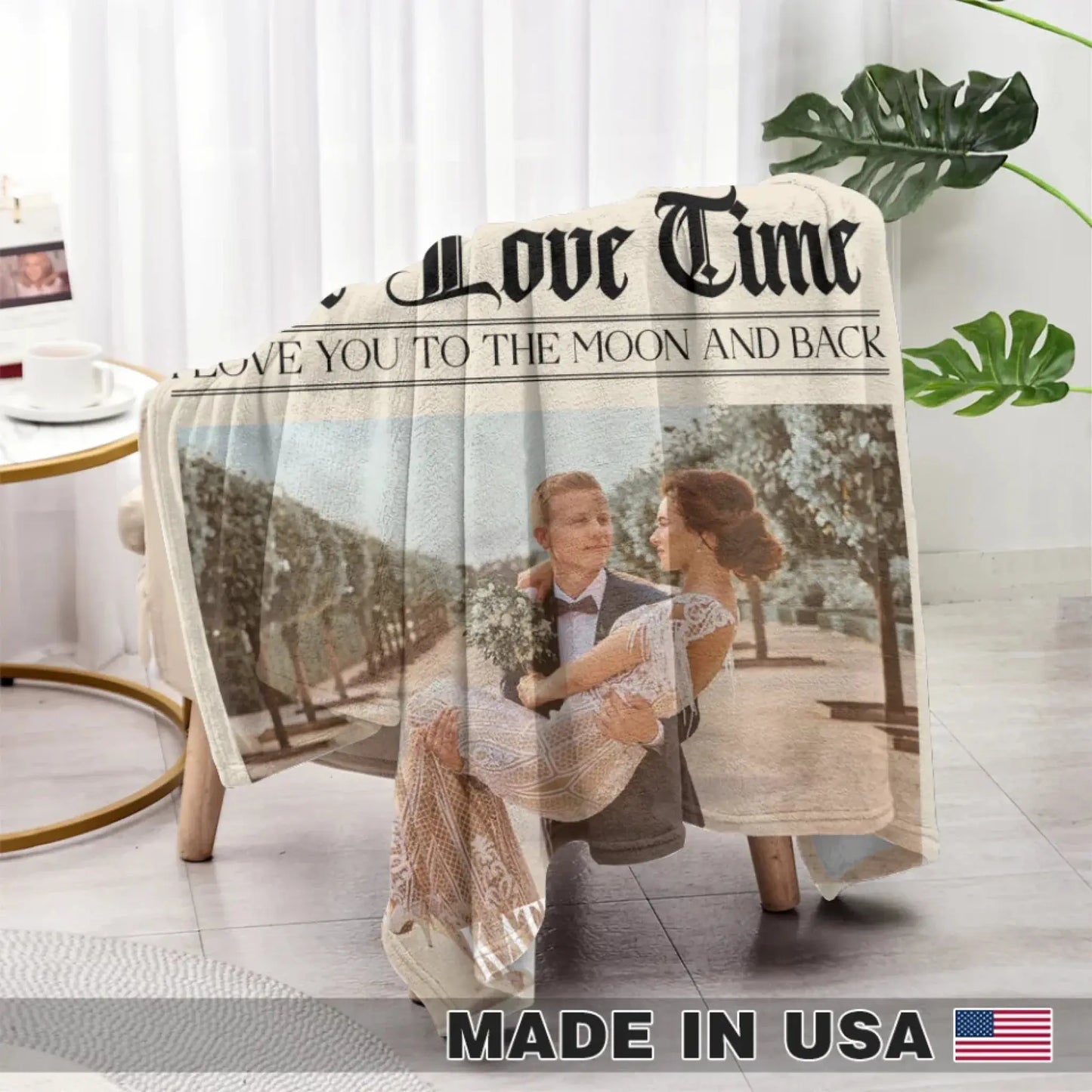 The Love Times Personalized Newspaper Blanket – Custom Couple Photo Blanket, Anniversary Gift, Unique Newspaper - Style Throw for Couples Ezcustomize