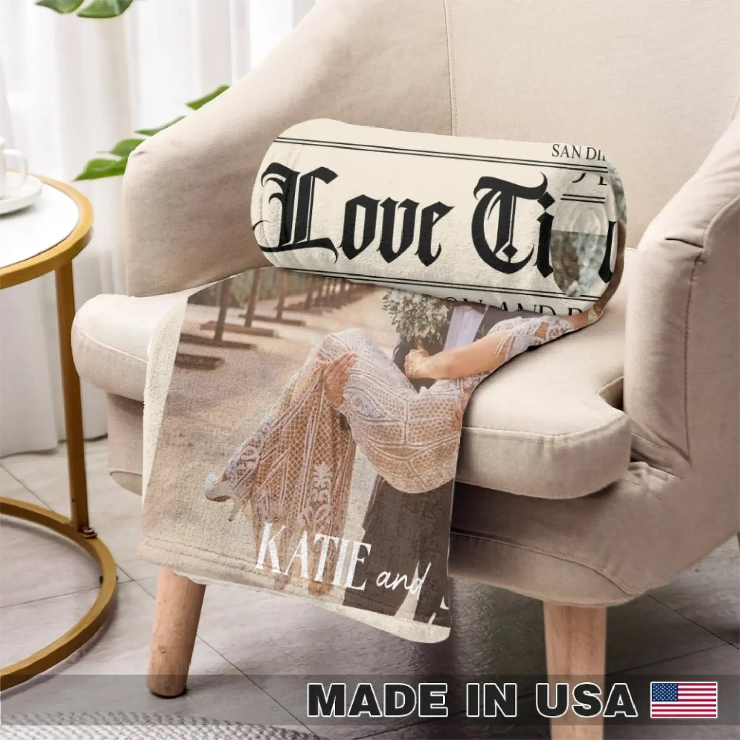 The Love Times Personalized Newspaper Blanket – Custom Couple Photo Blanket, Anniversary Gift, Unique Newspaper - Style Throw for Couples Ezcustomize