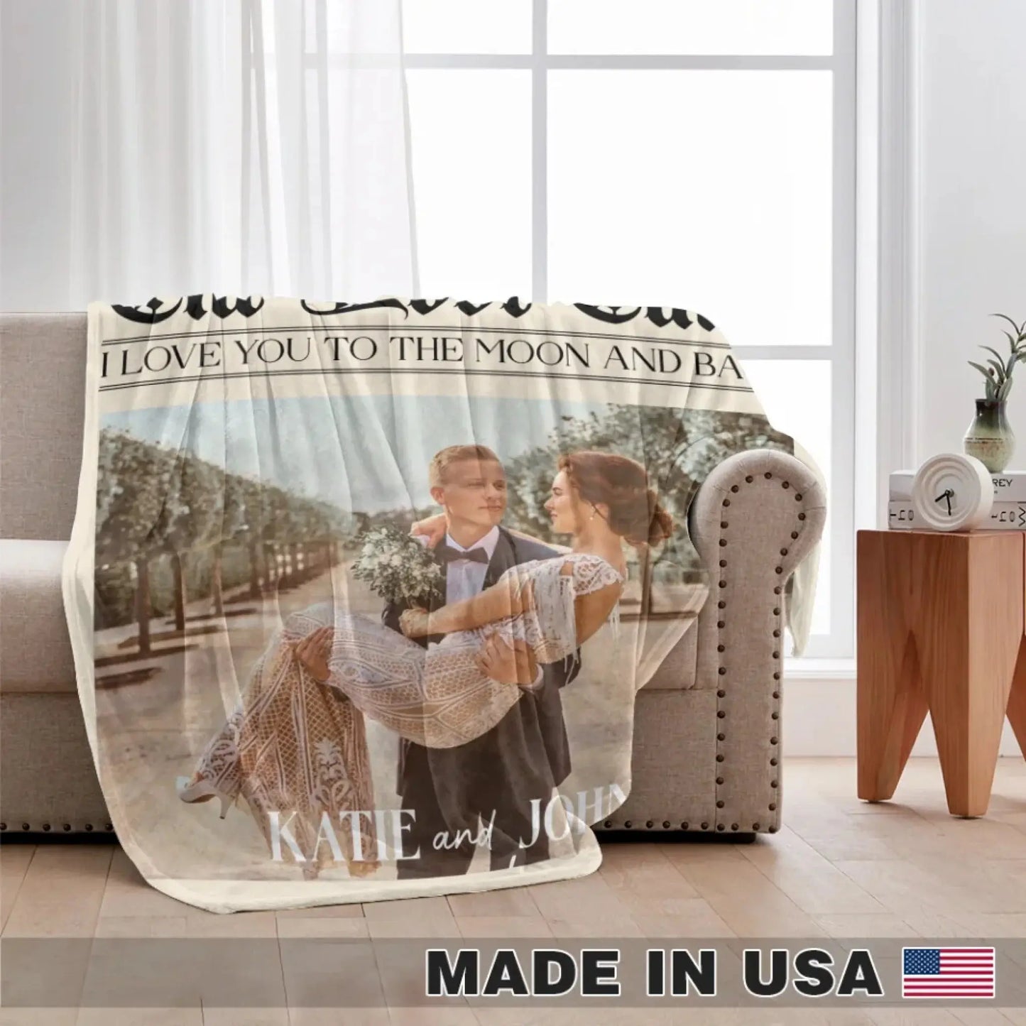 The Love Times Personalized Newspaper Blanket – Custom Couple Photo Blanket, Anniversary Gift, Unique Newspaper - Style Throw for Couples Ezcustomize