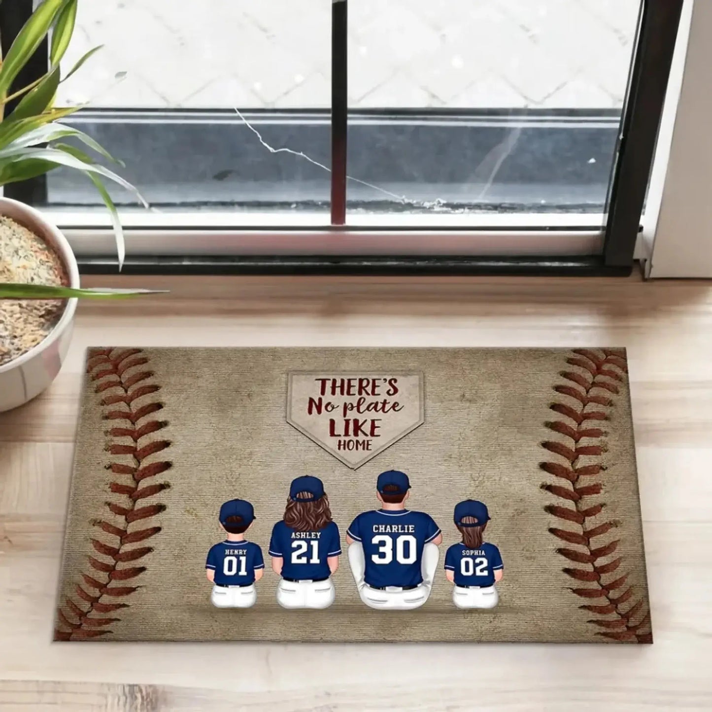 There's No Plate Like Home Family Sitting Personalized Mat, Baseball Decor Ezcustomize
