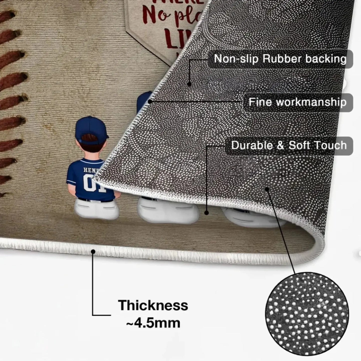 There's No Plate Like Home Family Sitting Personalized Mat, Baseball Decor Ezcustomize