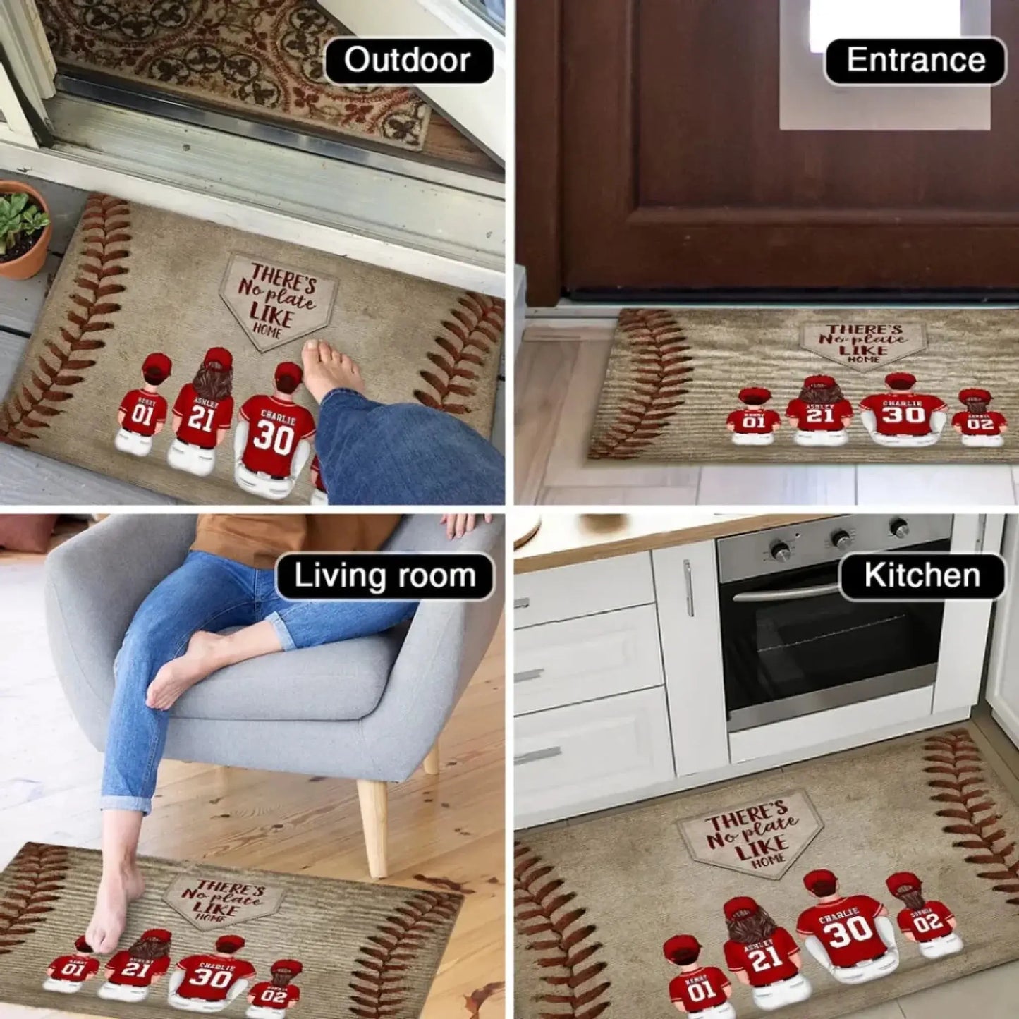 There's No Plate Like Home Family Sitting Personalized Mat, Baseball Decor Ezcustomize
