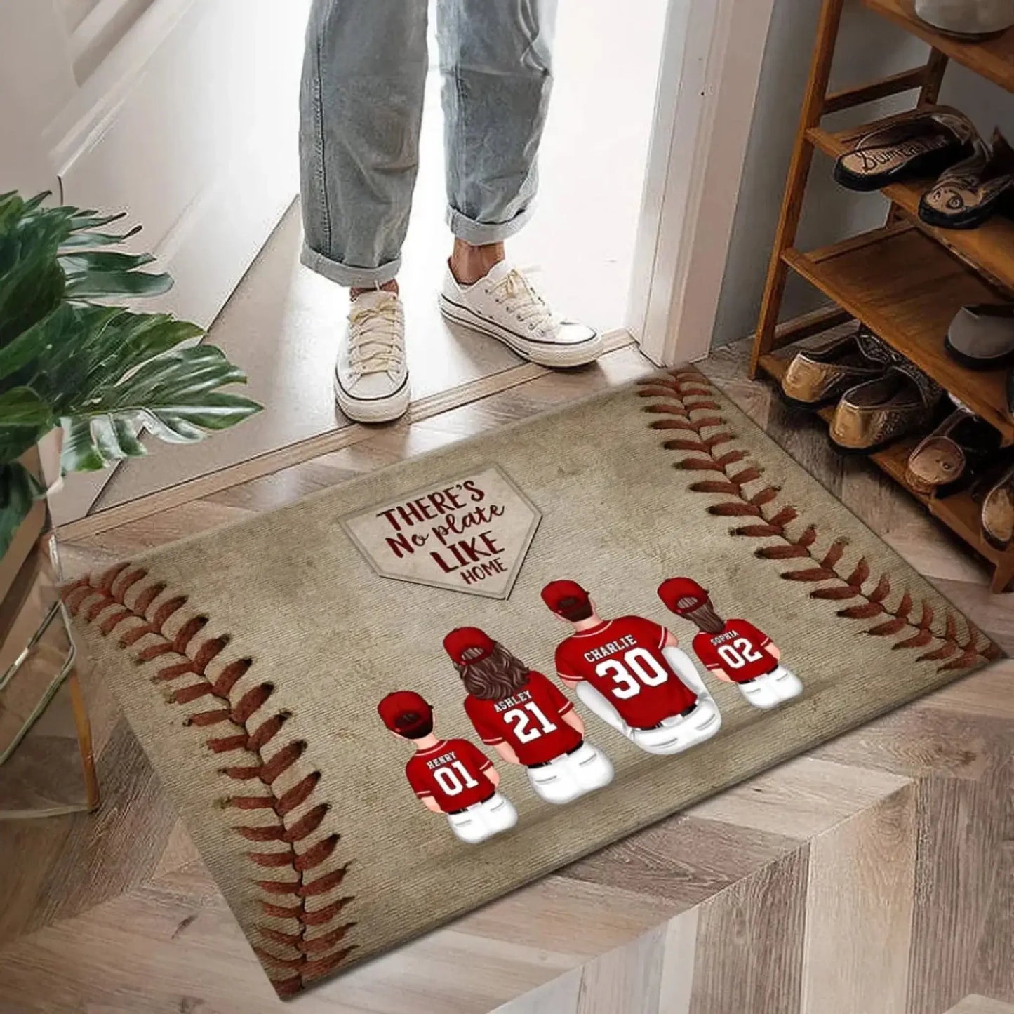 There's No Plate Like Home Family Sitting Personalized Mat, Baseball Decor Ezcustomize