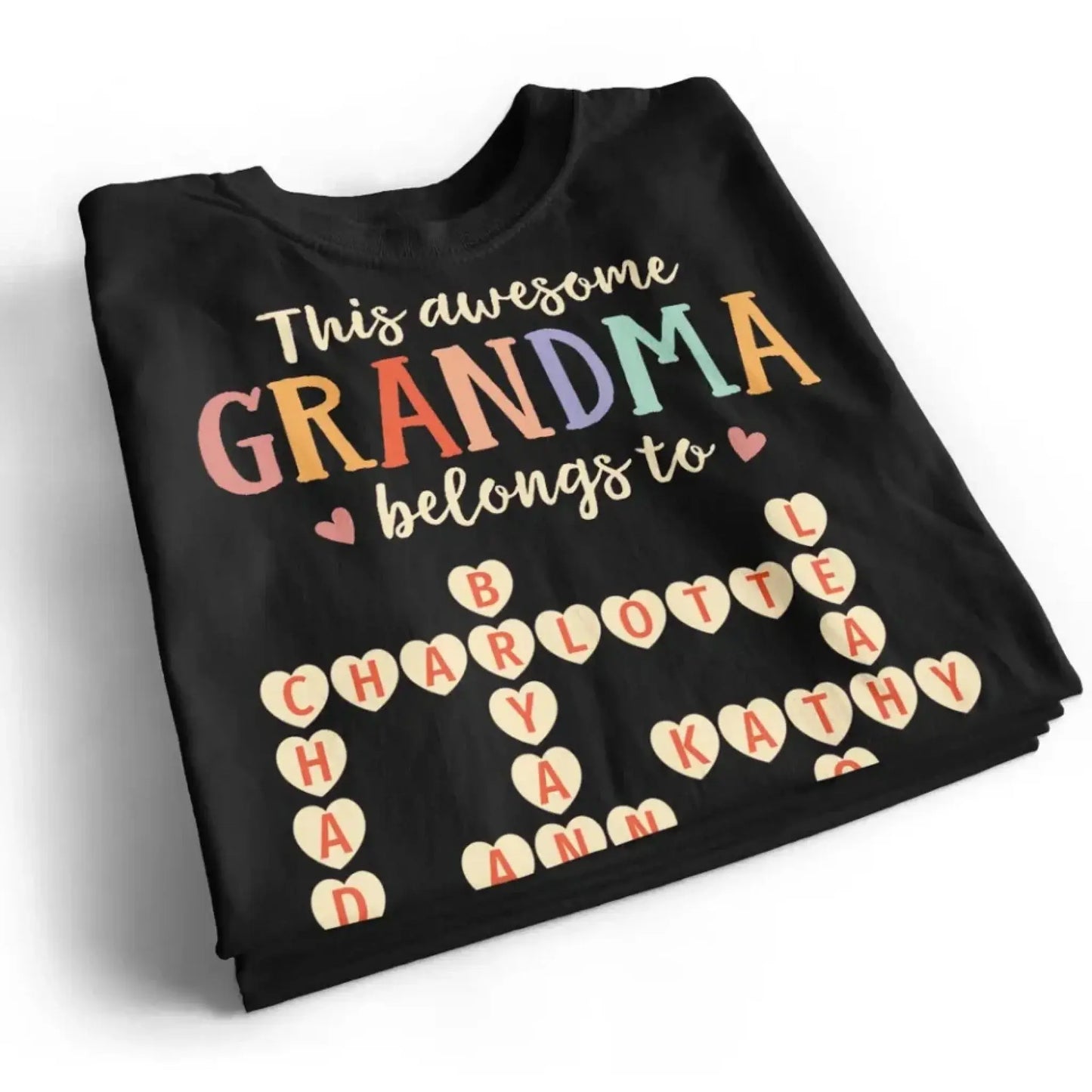 This Grandma Belongs To – Personalized Grandkids Heart Crossword Puzzle Shirt, Custom Gift for Loving Grandmothers Ezcustomize