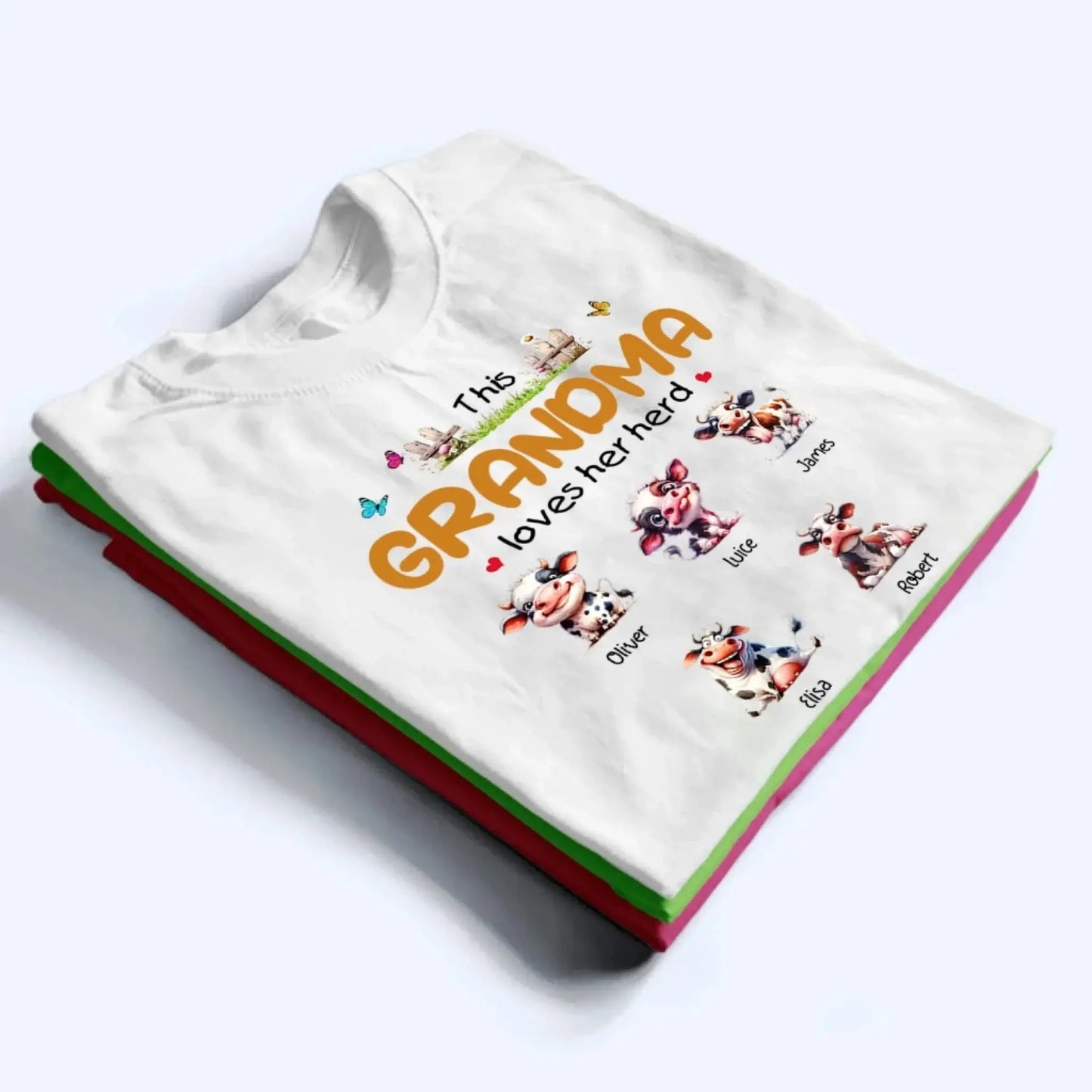 This Grandma Loves Her Herd – Personalized Custom T-Shirt – Thoughtful Gift for Grandma & Grandparents Ezcustomize