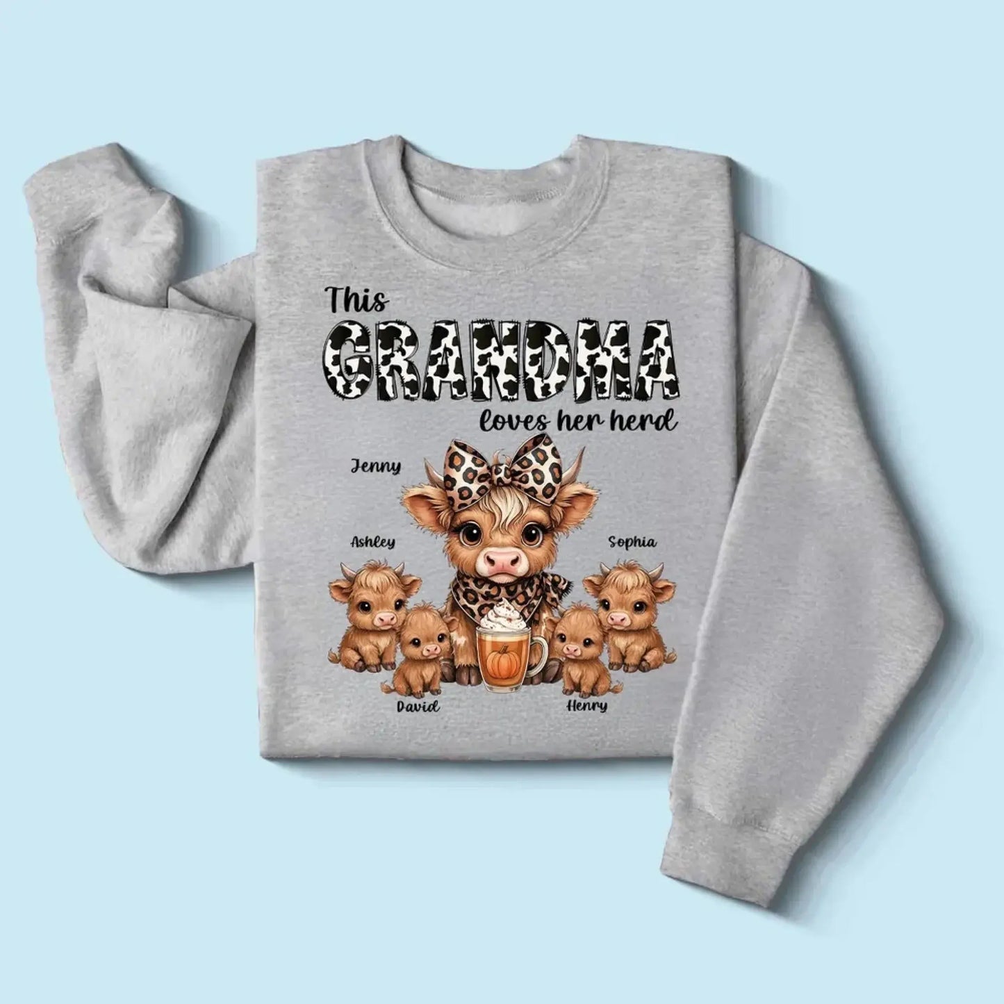 This Mama/Grandma Loves Her Herd – Personalized Highland Cow Family Shirt – Cozy Fall Vibe Gift for Mom, Grandma & Loved Ones Ezcustomize