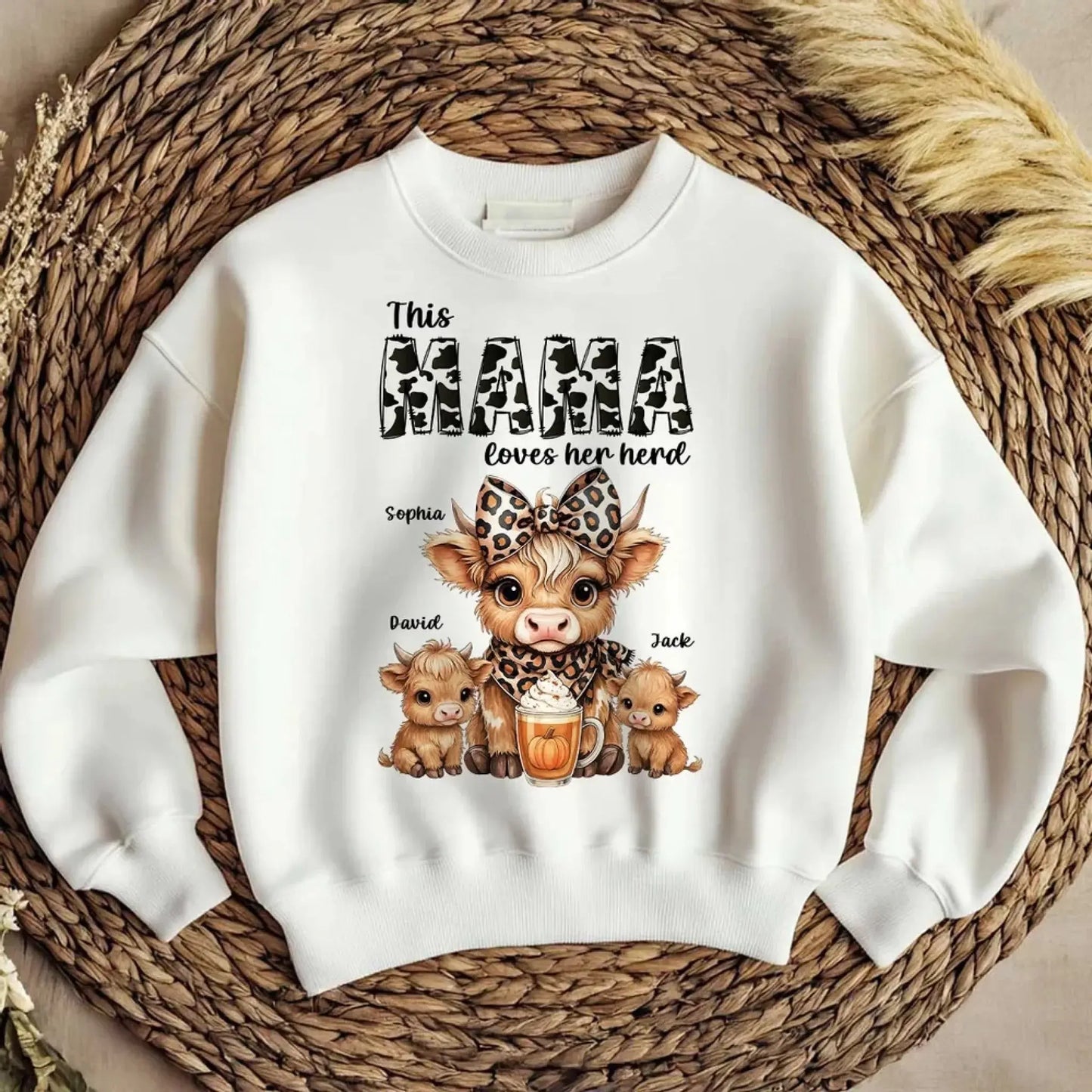 This Mama/Grandma Loves Her Herd – Personalized Highland Cow Family Shirt – Cozy Fall Vibe Gift for Mom, Grandma & Loved Ones Ezcustomize