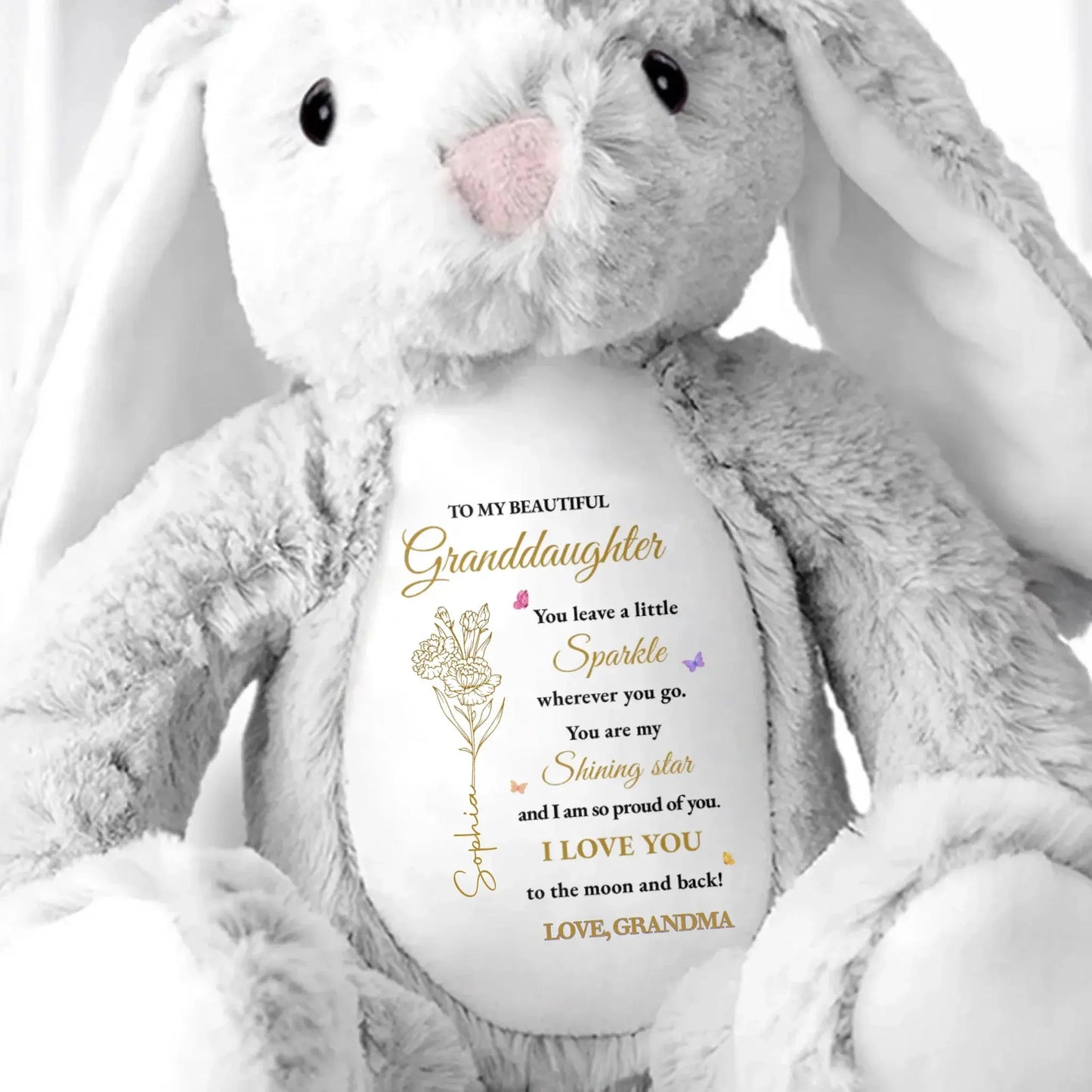 To My Beautiful Granddaughter You Leave A Little Sparkle Wherever You Go - Personalized Stuffed Bunny - Gift for Granddaughter, Grandchildren Ezcustomize
