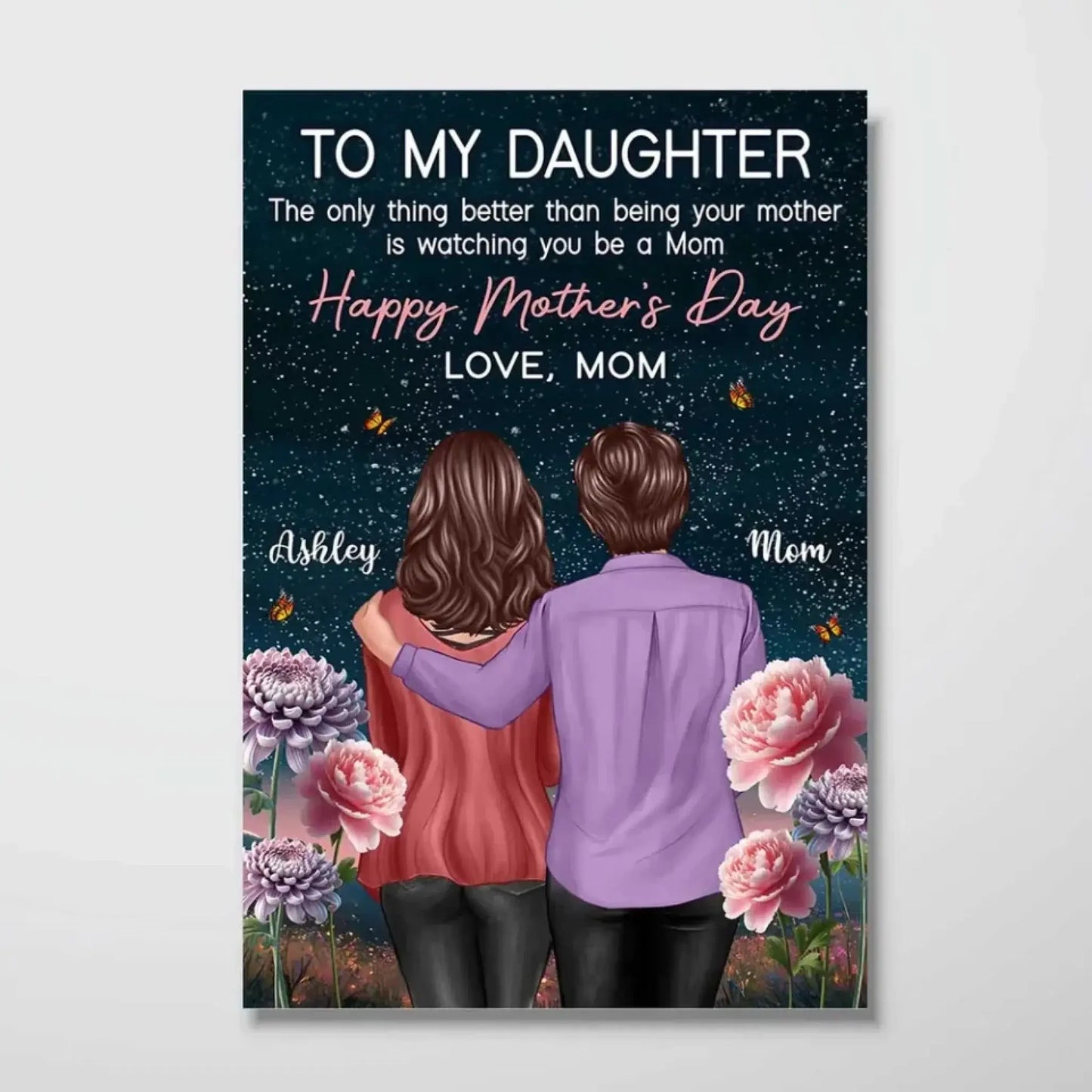 To My Daughter Birth Flower Art – Personalized Poster/Canvas with Night Hill Scene – Mother’s Day Gift from Mom Ezcustomize
