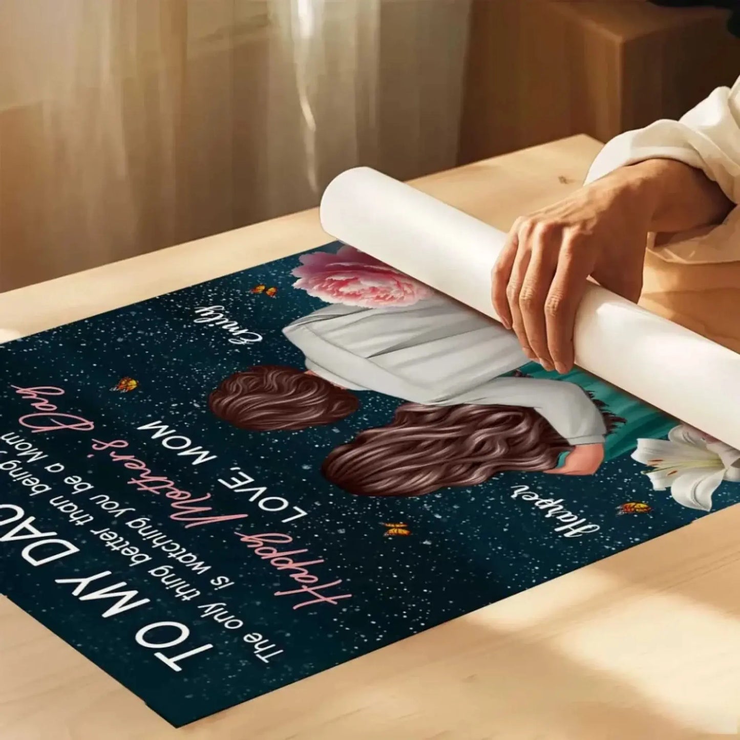 To My Daughter Birth Flower Art – Personalized Poster/Canvas with Night Hill Scene – Mother’s Day Gift from Mom Ezcustomize