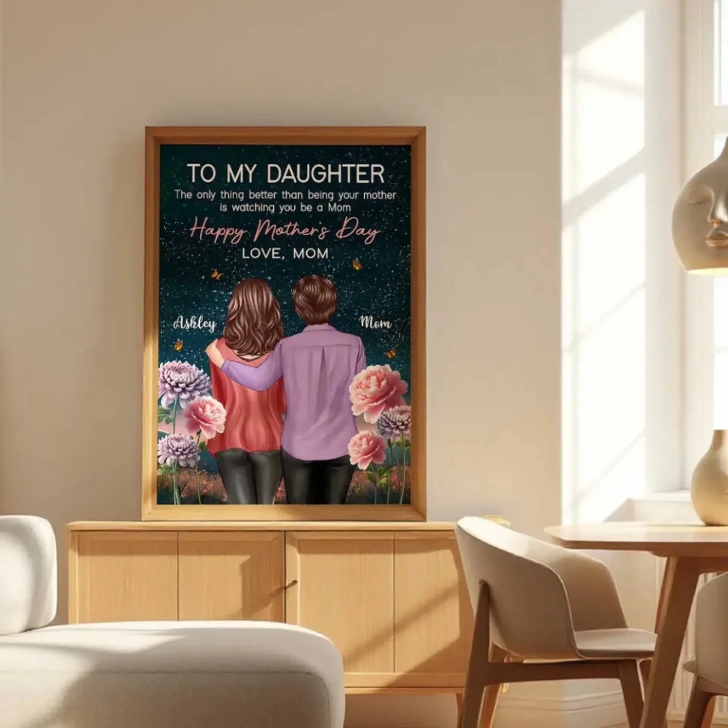 To My Daughter Birth Flower Art – Personalized Poster/Canvas with Night Hill Scene – Mother’s Day Gift from Mom Ezcustomize