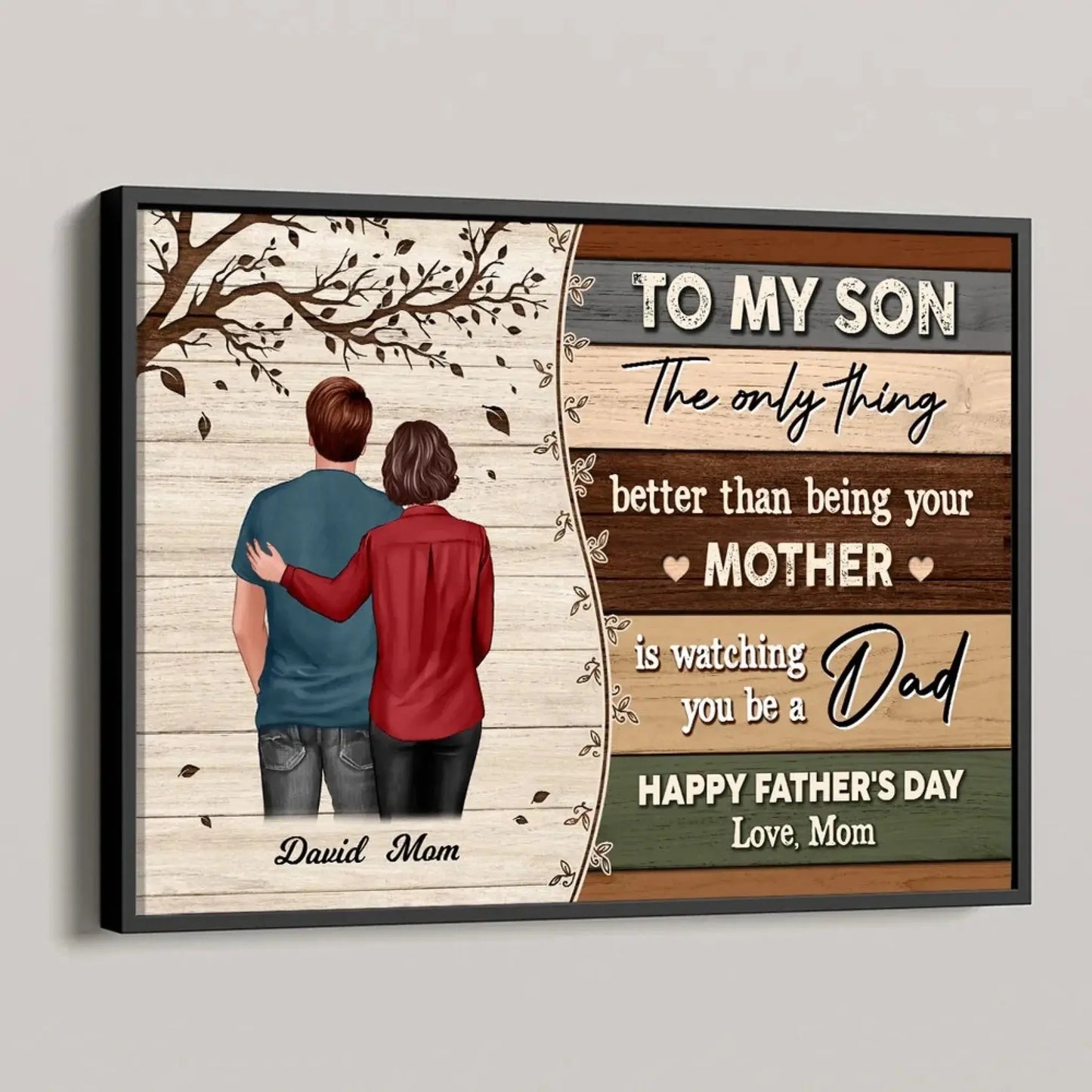 To My Son From Mom – Personalized Father's Day Poster/Canvas with Pallet Wood Style – Custom Gift for Son, New Dad Ezcustomize