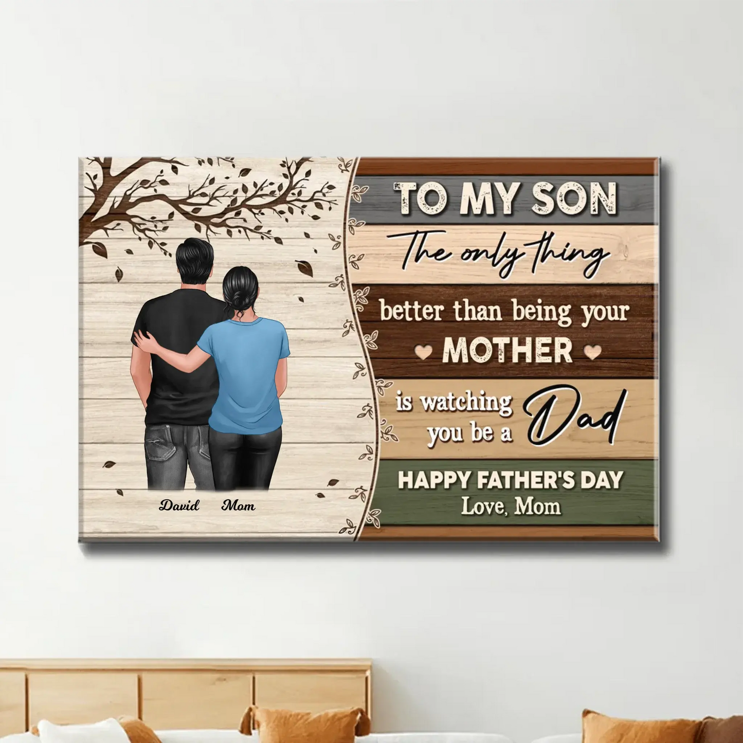 To My Son From Mom – Personalized Father's Day Poster/Canvas with Pallet Wood Style – Custom Gift for Son, New Dad Ezcustomize