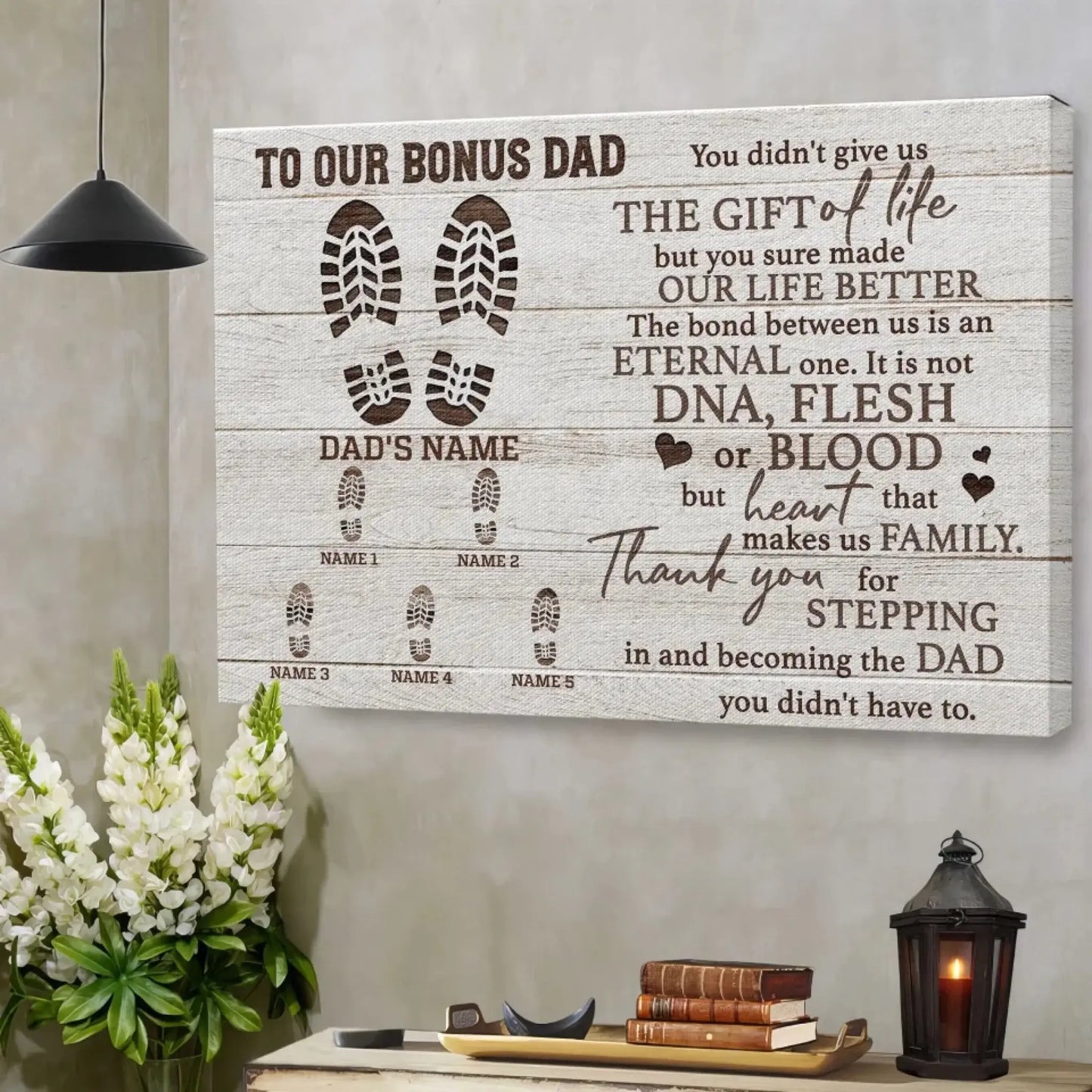 "To Our Bonus Dad" - Personalized Poster/Canvas Print with Custom Name & Number Clipart Ezcustomize