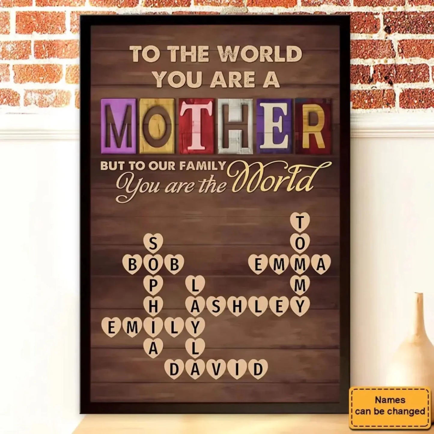 "To Our Family, You Are the World" Quote Art – Personalized Poster/Canvas – Custom Mother’s Day Gift for Mom & Grandma Ezcustomize