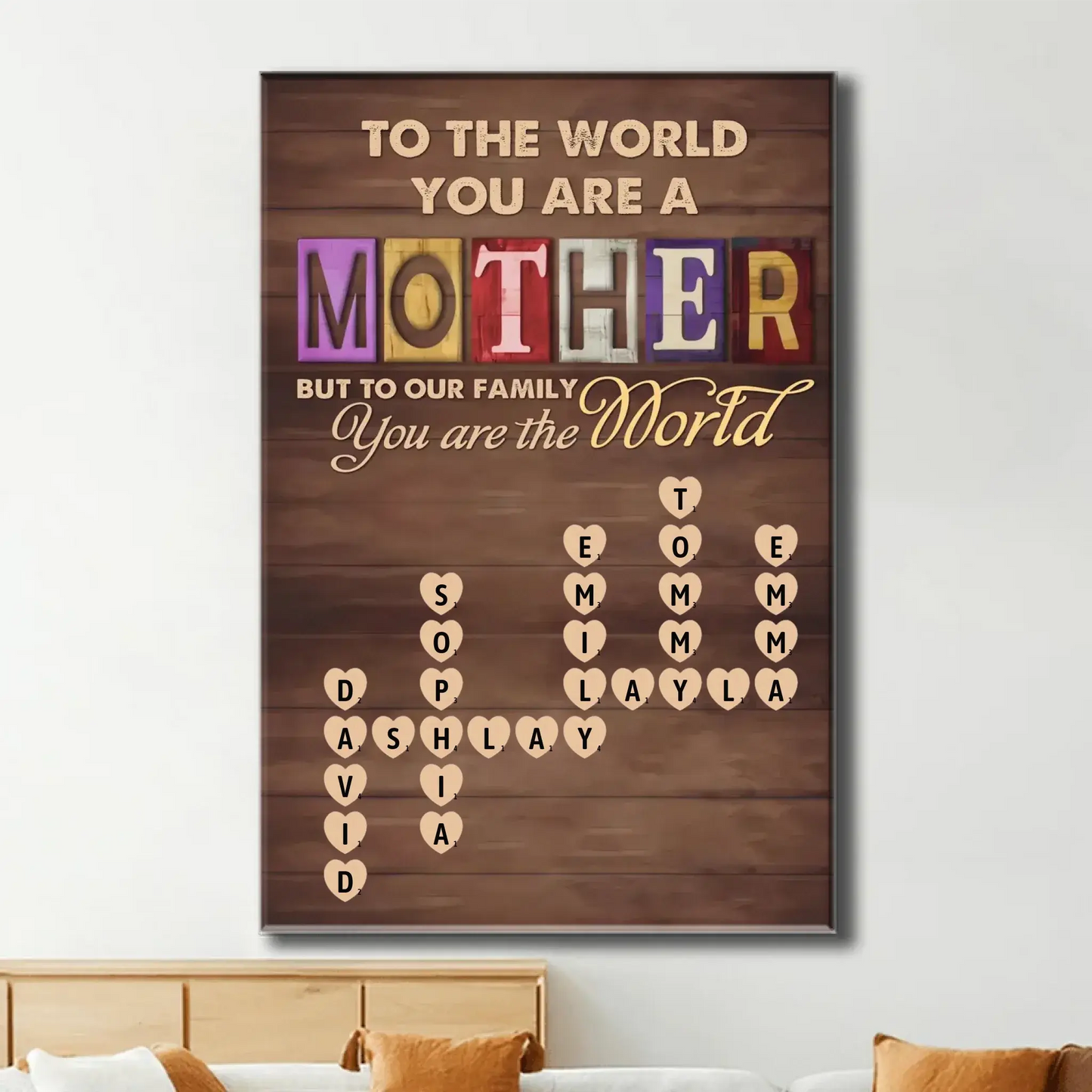 "To Our Family, You Are the World" Quote Art – Personalized Poster/Canvas – Custom Mother’s Day Gift for Mom & Grandma Ezcustomize