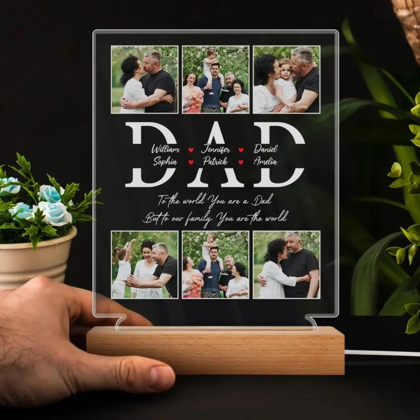 To The World You Are A Dad Custom LED Light – Personalized Acrylic Photo Lamp with Kids’ Names, Gift for Dad on Father’s Day or Birthday Ezcustomize