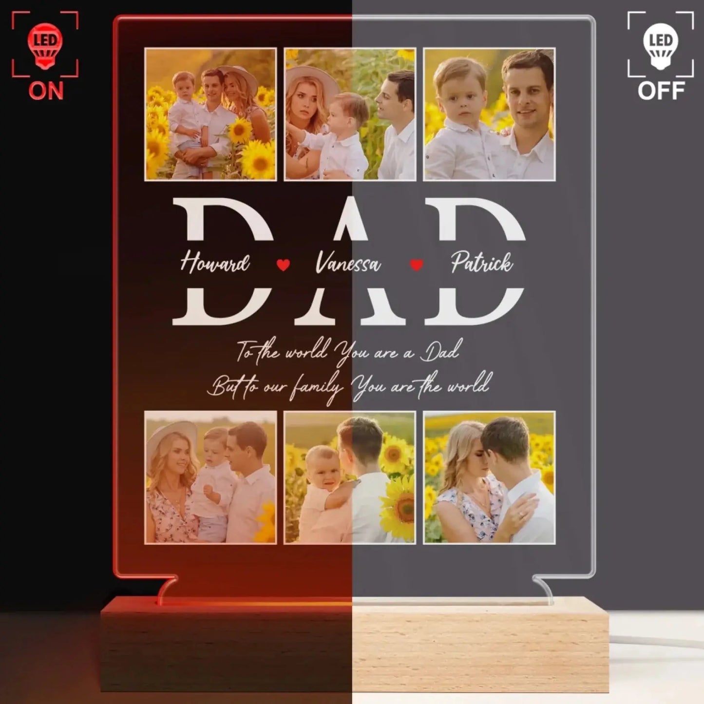 To The World You Are A Dad Custom LED Light – Personalized Acrylic Photo Lamp with Kids’ Names, Gift for Dad on Father’s Day or Birthday Ezcustomize