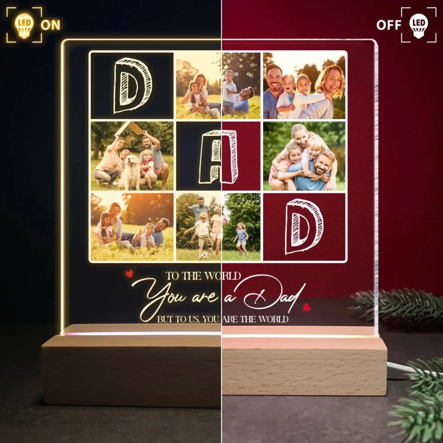 To The World You Are A Dad Photo LED Light – Personalized Night Lamp with Custom Pictures, Gift for Dad from Kids for Father's Day or Birthday Ezcustomize