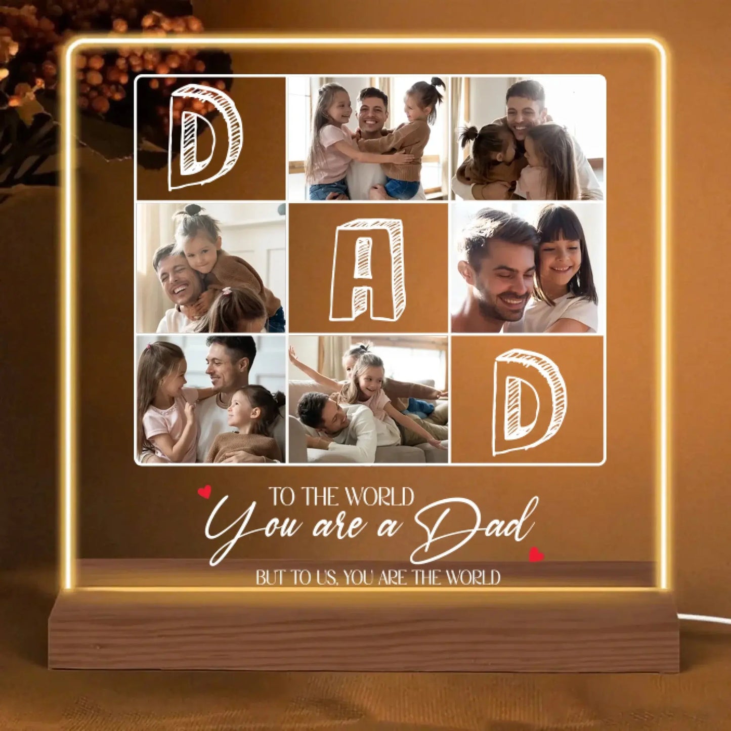To The World You Are A Dad Photo LED Light – Personalized Night Lamp with Custom Pictures, Gift for Dad from Kids for Father's Day or Birthday Ezcustomize