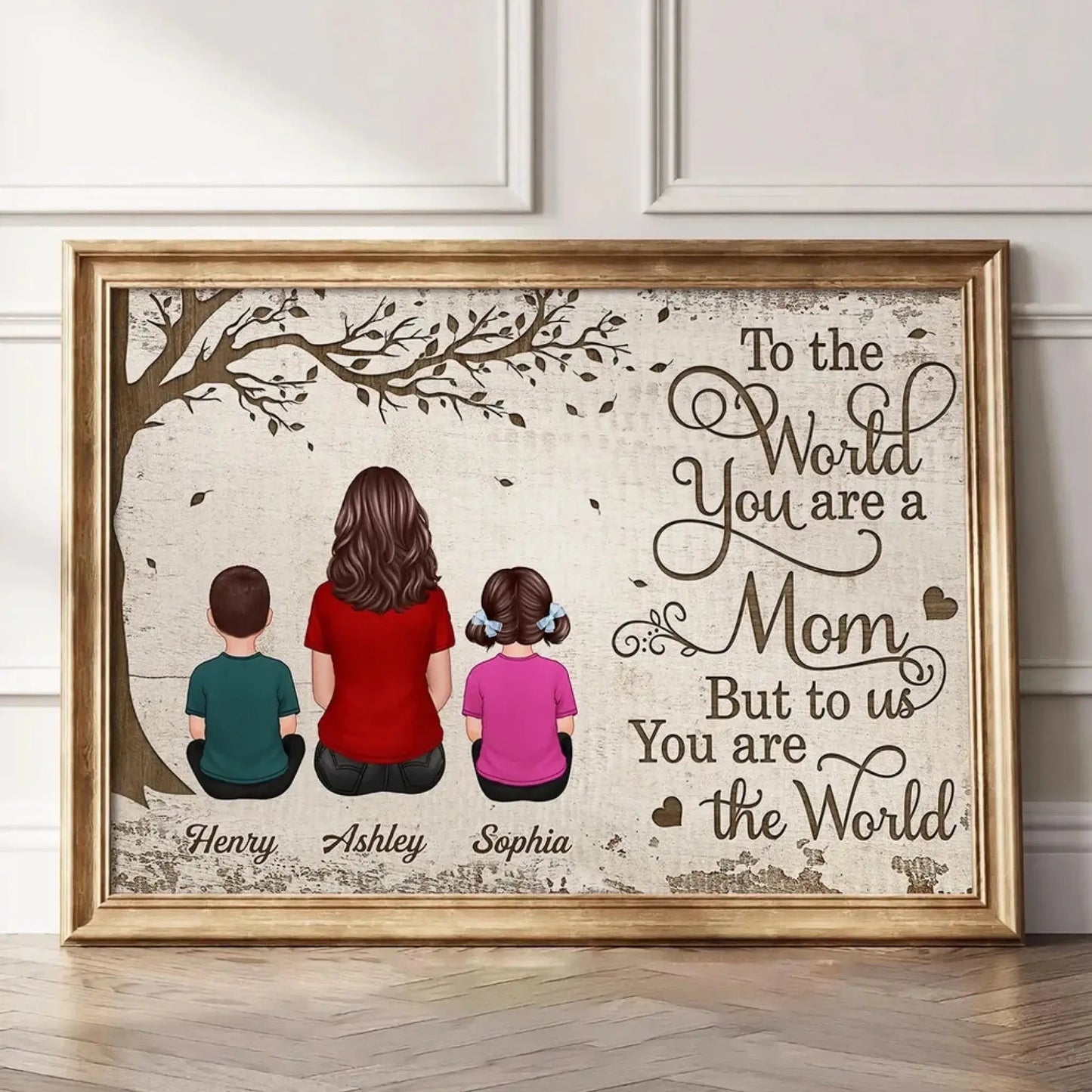 To Us You Are the World Mom & Pets Art – Personalized Poster/Canvas – Heartfelt Birthday or Just Because Gift for Mom Ezcustomize