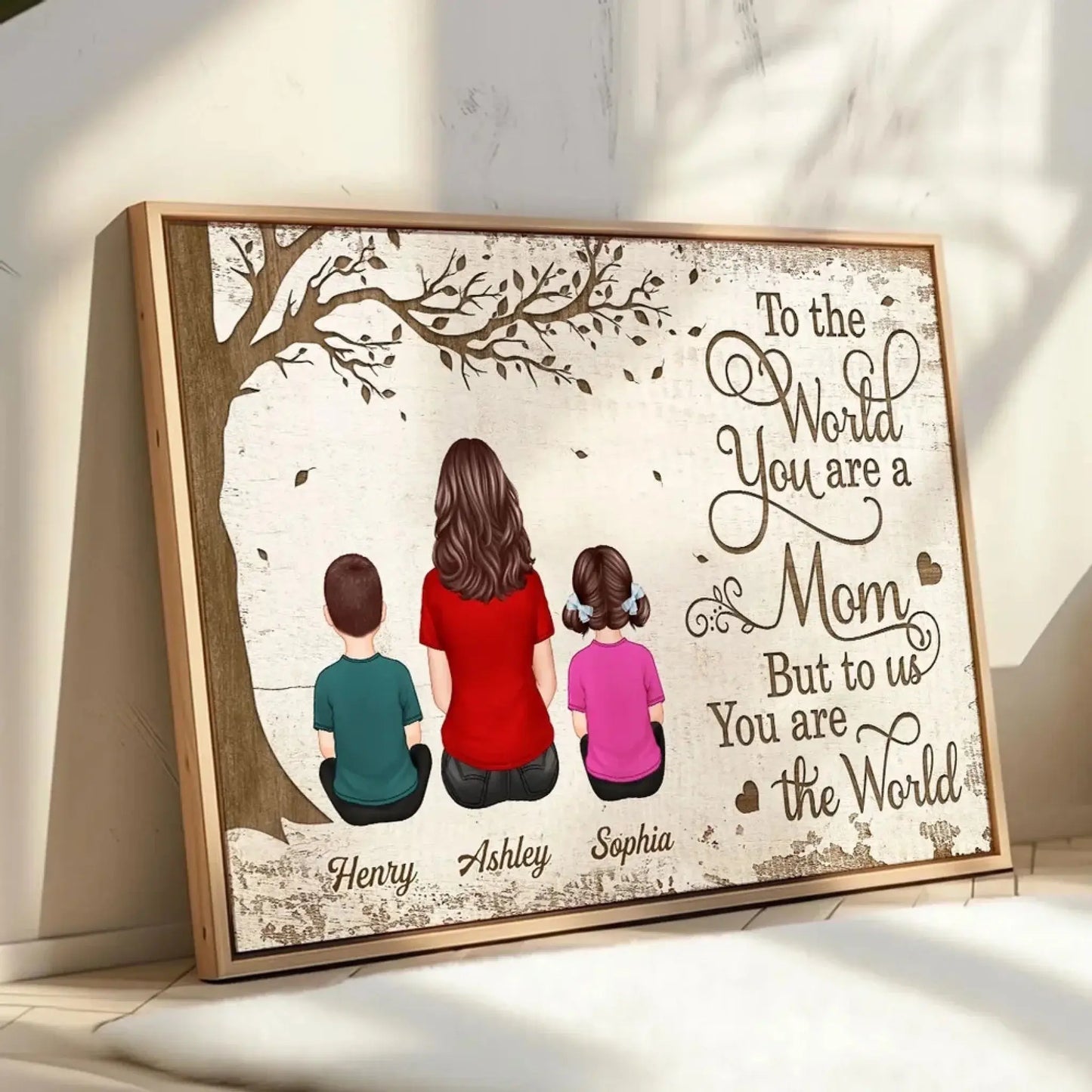 To Us You Are the World Mom & Pets Art – Personalized Poster/Canvas – Heartfelt Birthday or Just Because Gift for Mom Ezcustomize