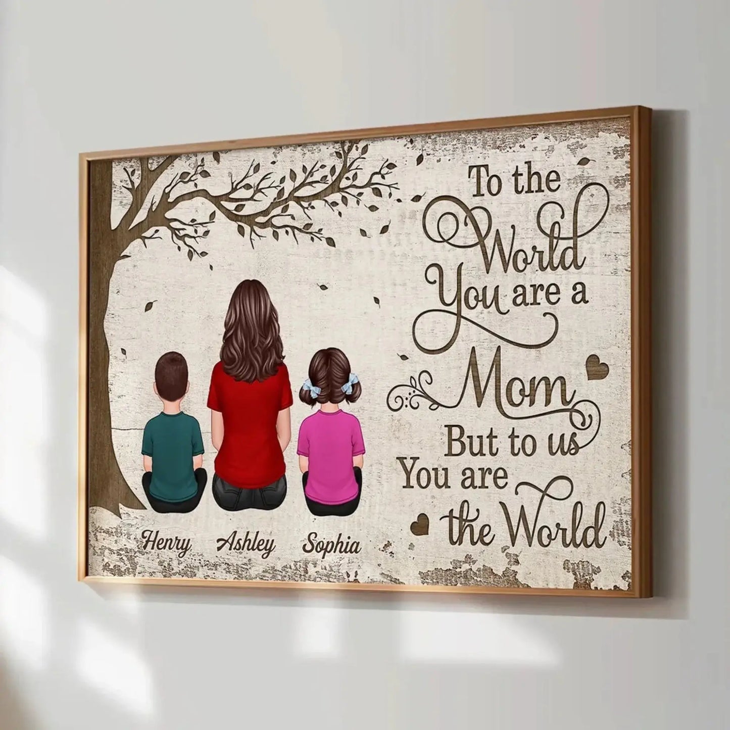 To Us You Are the World Mom & Pets Art – Personalized Poster/Canvas – Heartfelt Birthday or Just Because Gift for Mom Ezcustomize