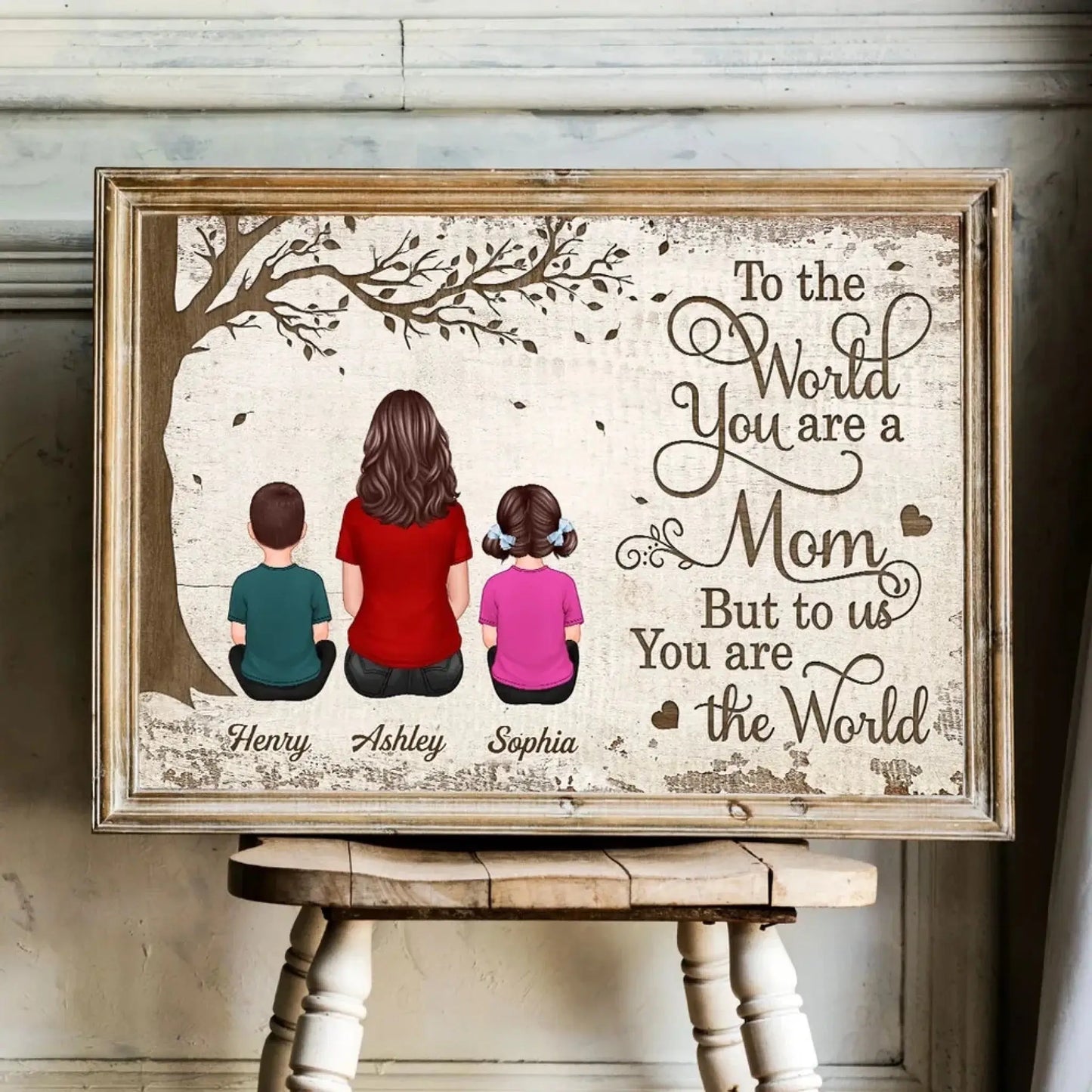 To Us You Are the World Mom & Pets Art – Personalized Poster/Canvas – Heartfelt Birthday or Just Because Gift for Mom Ezcustomize