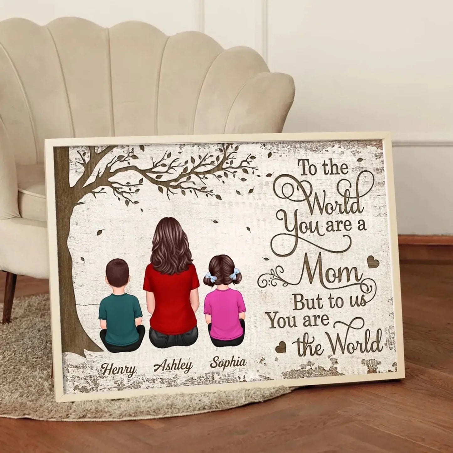 To Us You Are the World Mom & Pets Art – Personalized Poster/Canvas – Heartfelt Birthday or Just Because Gift for Mom Ezcustomize